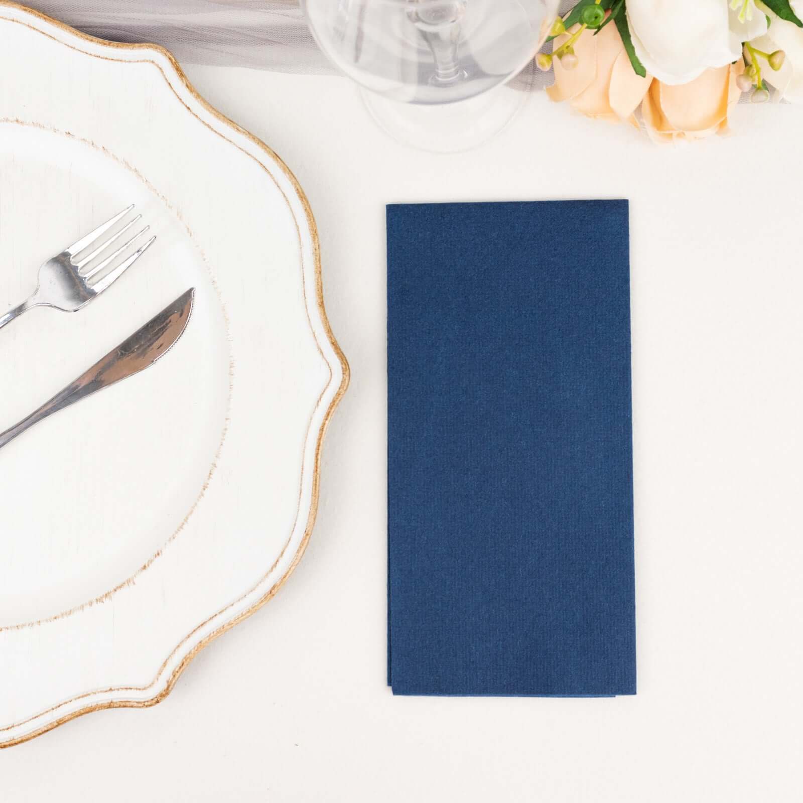 20-Pack Paper Linen-Like Napkins Navy Blue - Disposable Hygienic Airlaid Guest Towels 8.5x4