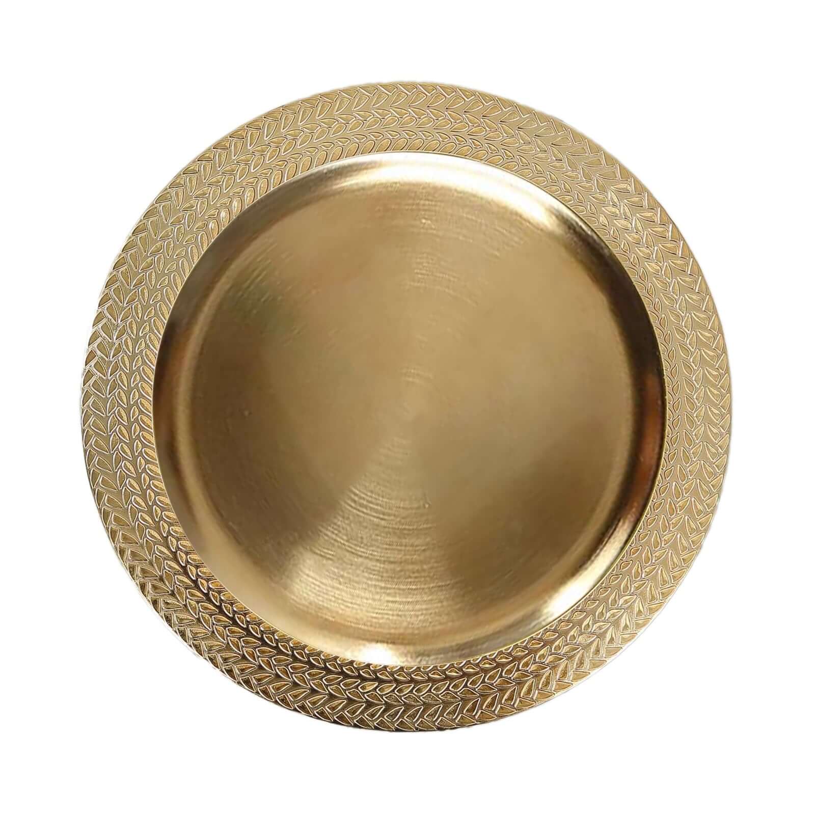 6-Pack Acrylic Round Charger Plates 13 in Gold with Wheat Pattern Rim, Stylish Dinner Party Charger Tableware