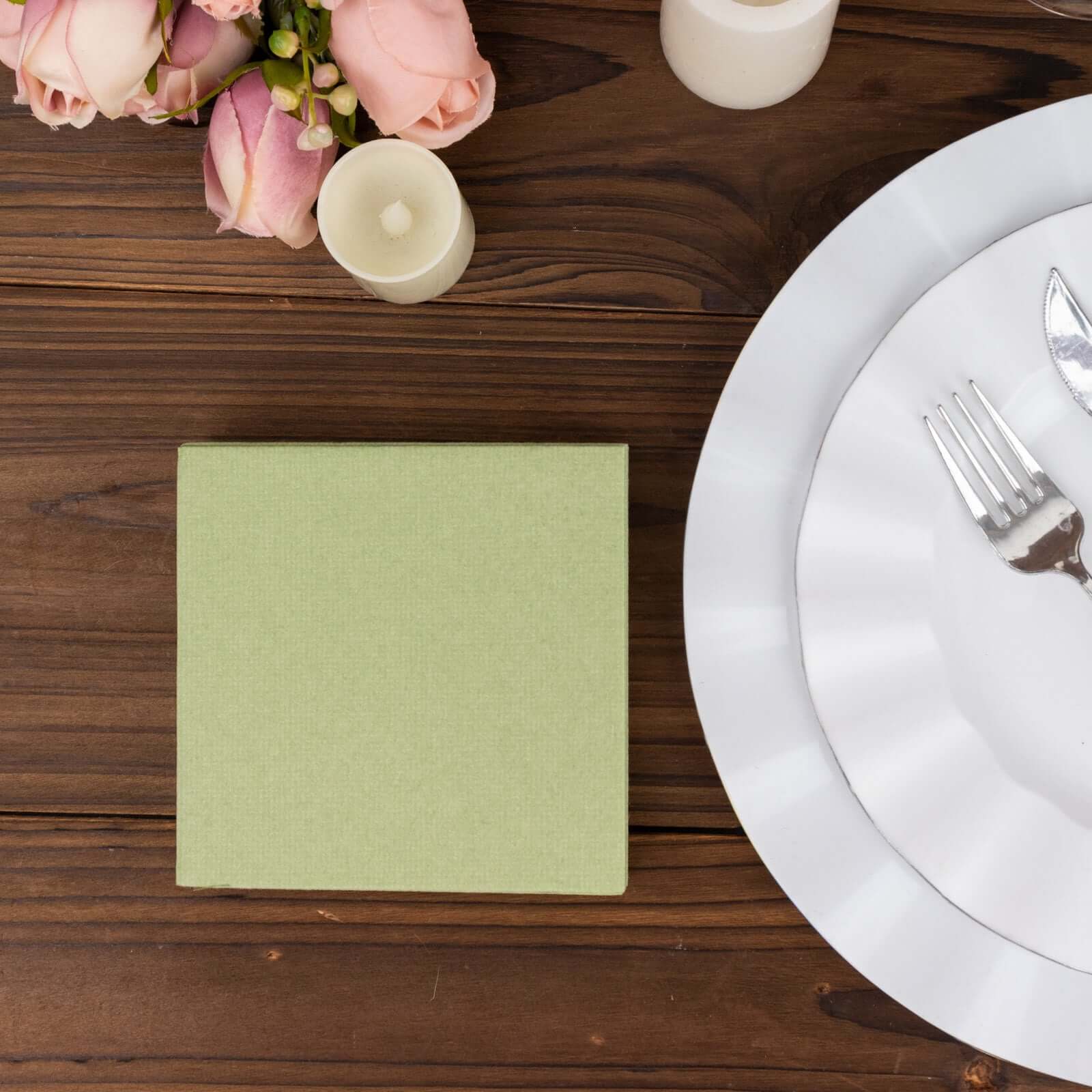 20-Pack Paper Linen-Like Cocktail Napkins Sage Green - Disposable 5x5 Airlaid Soft Napkins