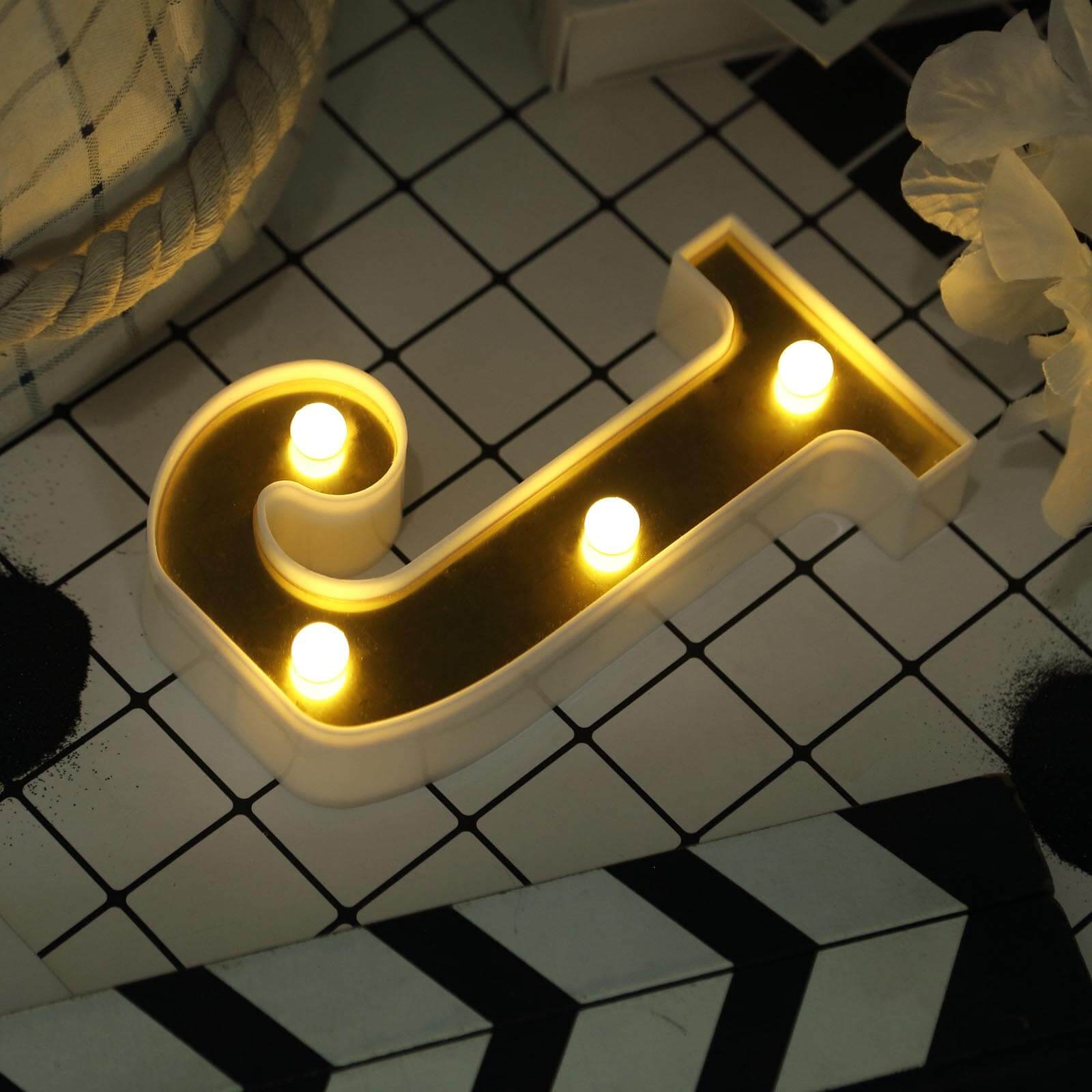 3D Marquee Letter J Warm White 4 LED Lights Gold - Chic Light-Up Decor for Events 6