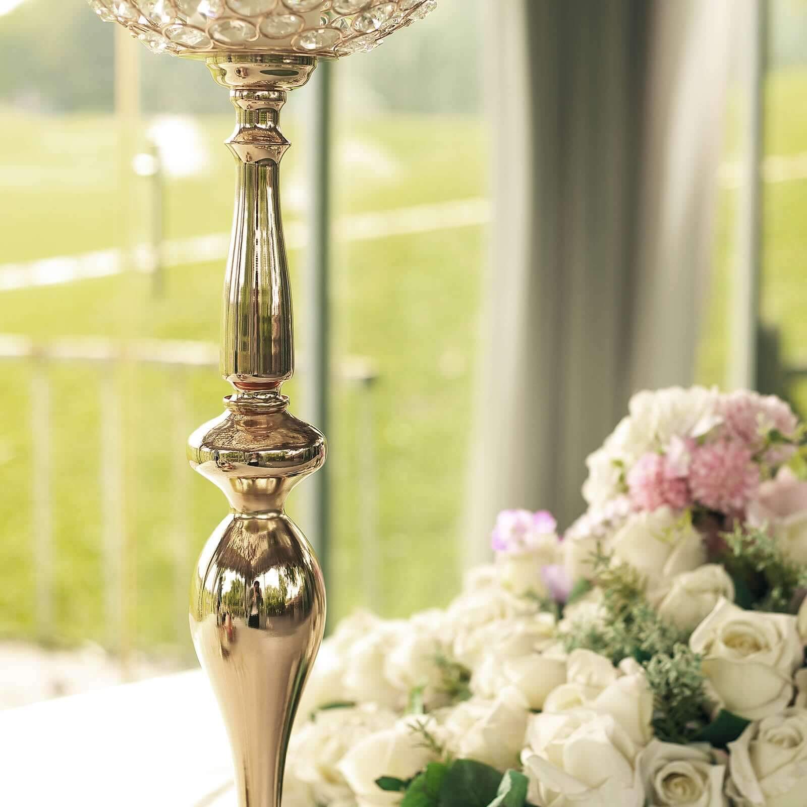 Acrylic Crystal Beaded Goblet Candle Holder Gold - Exquisite Flower Ball Centerpiece Stand for High-End Event Styling 30