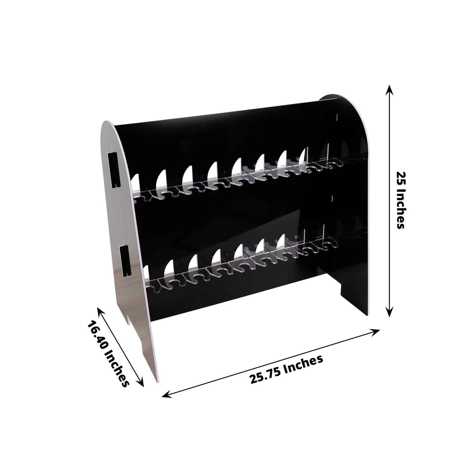 2-Tier Champagne Glass Holder Display Stand Table Top in Glossy Black - Modern Stemware Rack Cocktail Drink Holder with 18 Hooks for Events & DIY Bars 25