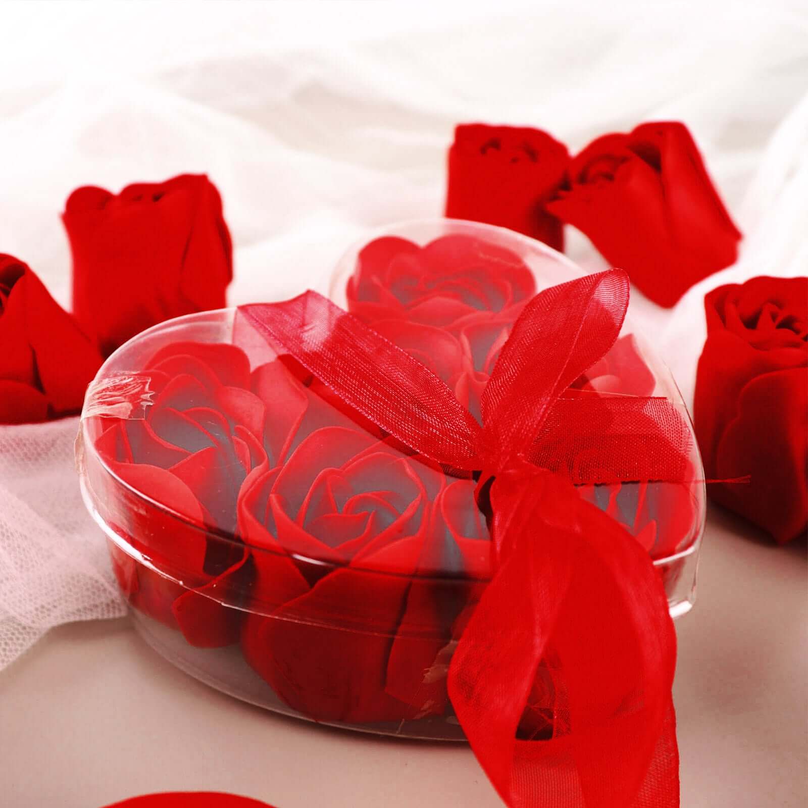 4 Pack 24 Pcs Red Scented Rose Soap Heart Shaped Party Favors With Gift Boxes And Ribbon