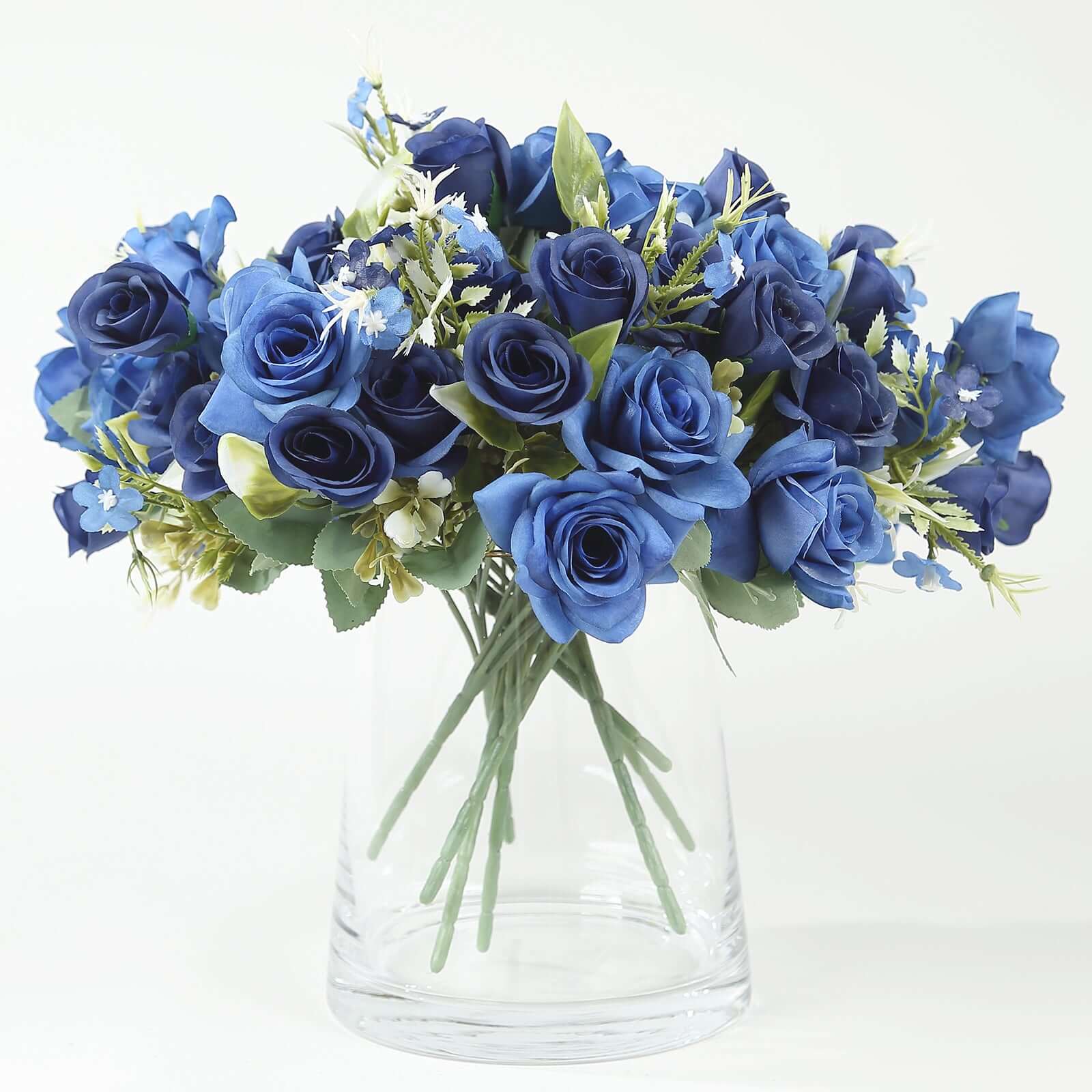4 Bushes 12 Navy Blue Real Touch Artificial Silk Rose Flower Bouquet, Faux Bridal Flowers