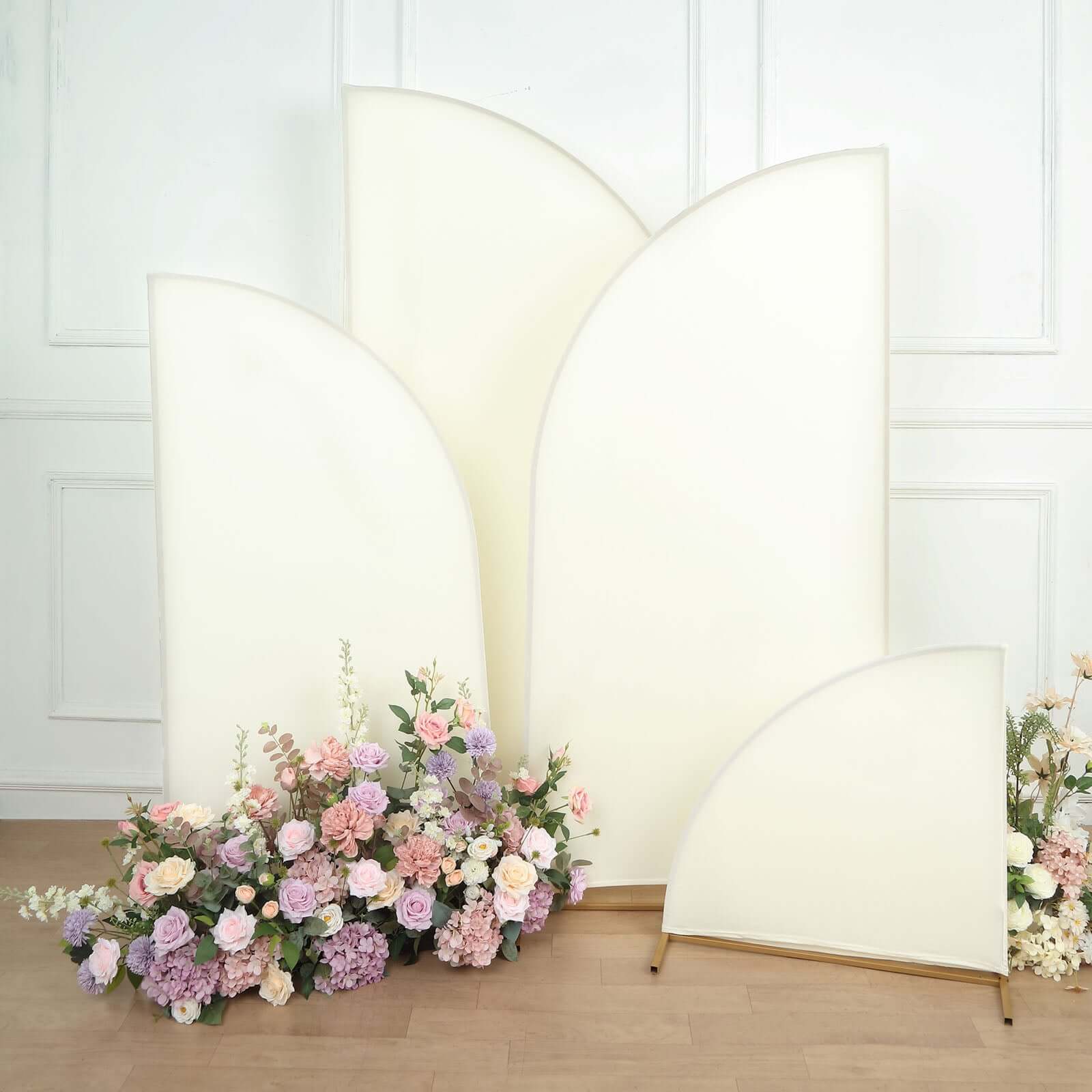 Set of 4 Matte Ivory Spandex Half Moon Chiara Backdrop Stand Covers, Custom Fitted Wedding Arch Covers - 2.5ft,5ft,6ft,7ft