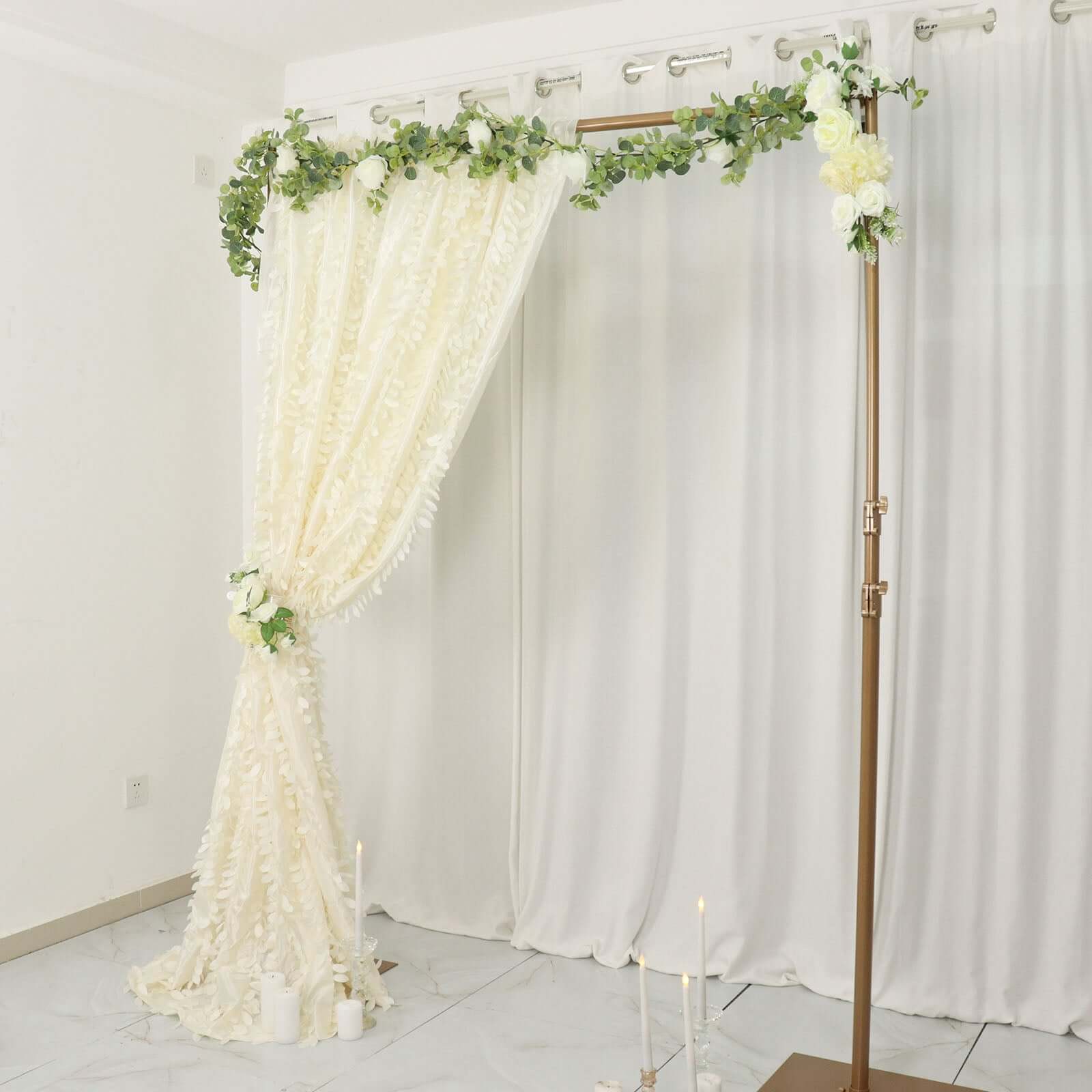 8ftx8ft Ivory 3D Leaf Petal Taffeta Event Curtain Drapes, Backdrop Event Panel With Rod Pocket