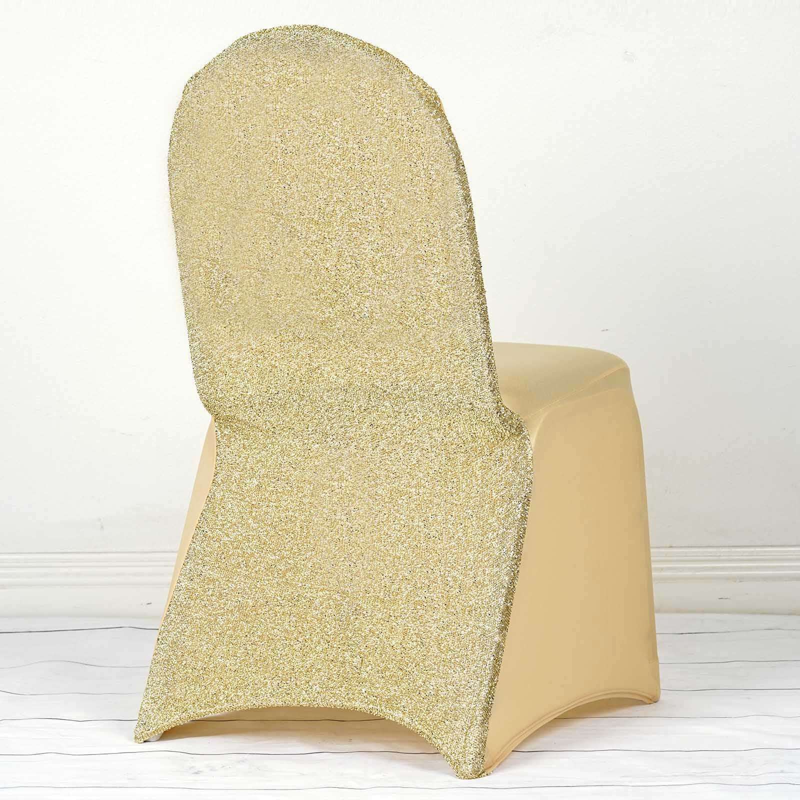 Spandex Chair Cover with Metallic Shimmer Tinsel Back for Banquet Chairs Champagne - Fitted Slipcover