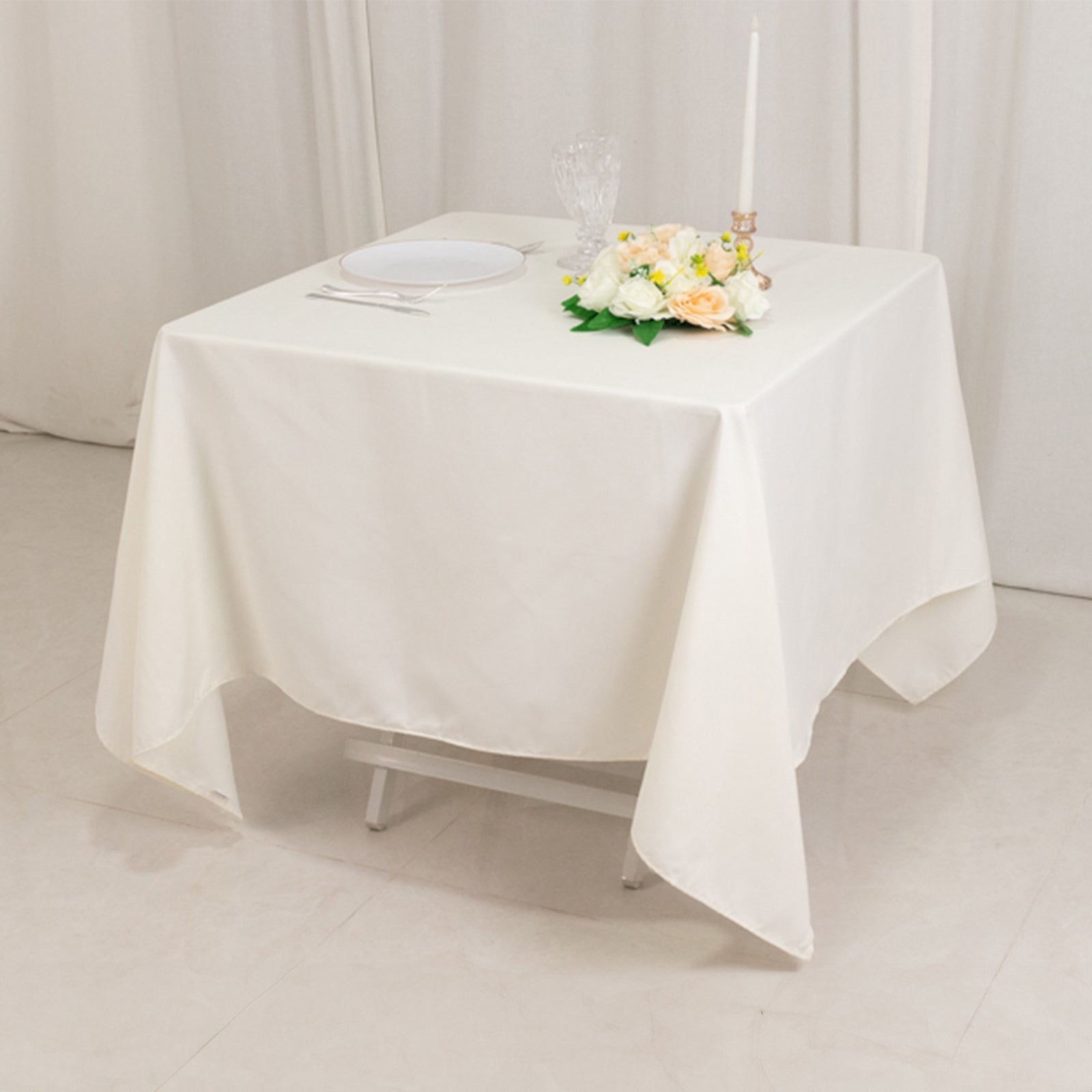 Cotton Blend 70x70 Square Tablecloth Ivory - Wrinkle-Resistant Fabric Table Cover