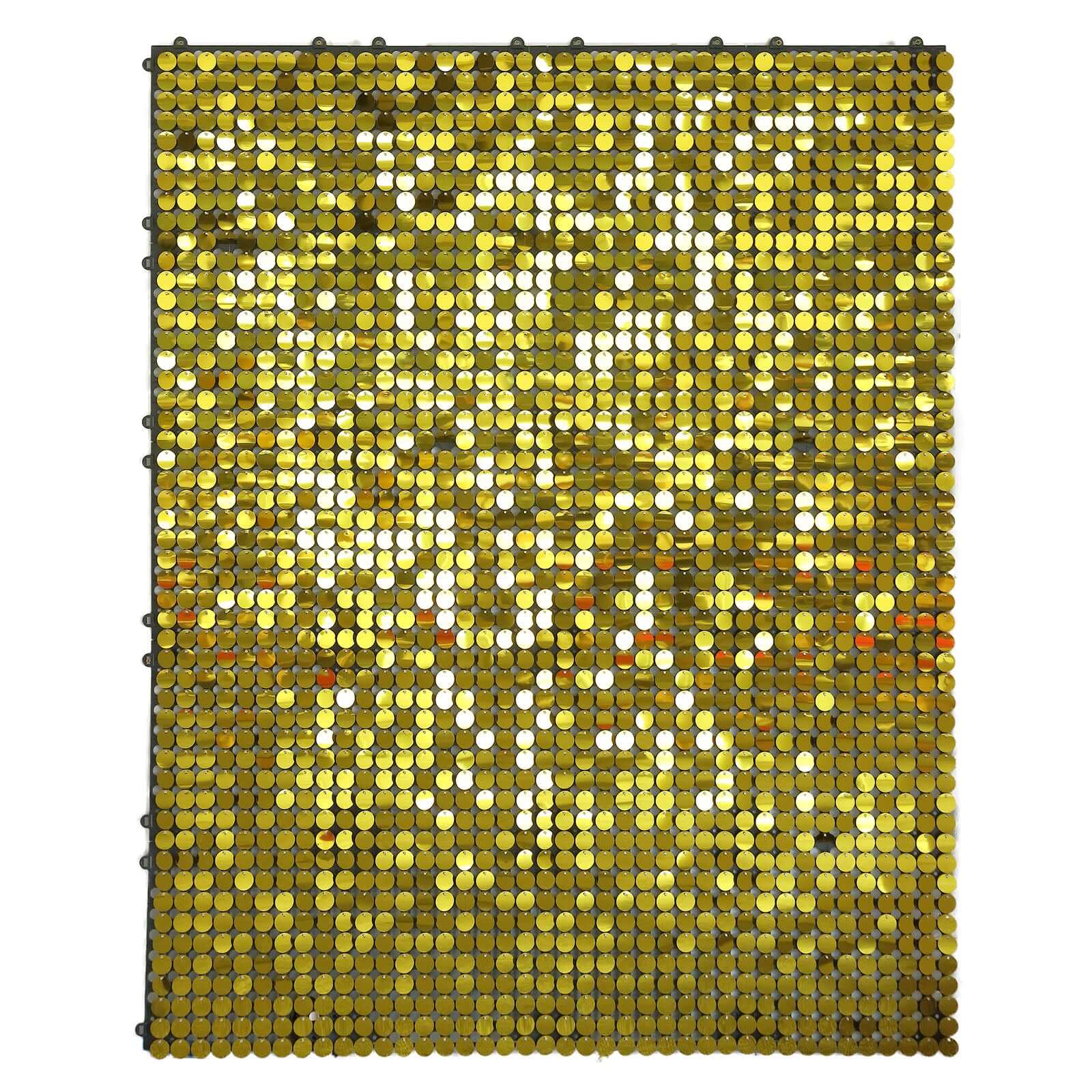 10sq.ft Shiny Gold Round Sequin Shimmer Wall Party Photo Backdrop, Active Spangle Wall Art Décor Panels - 10 Panels