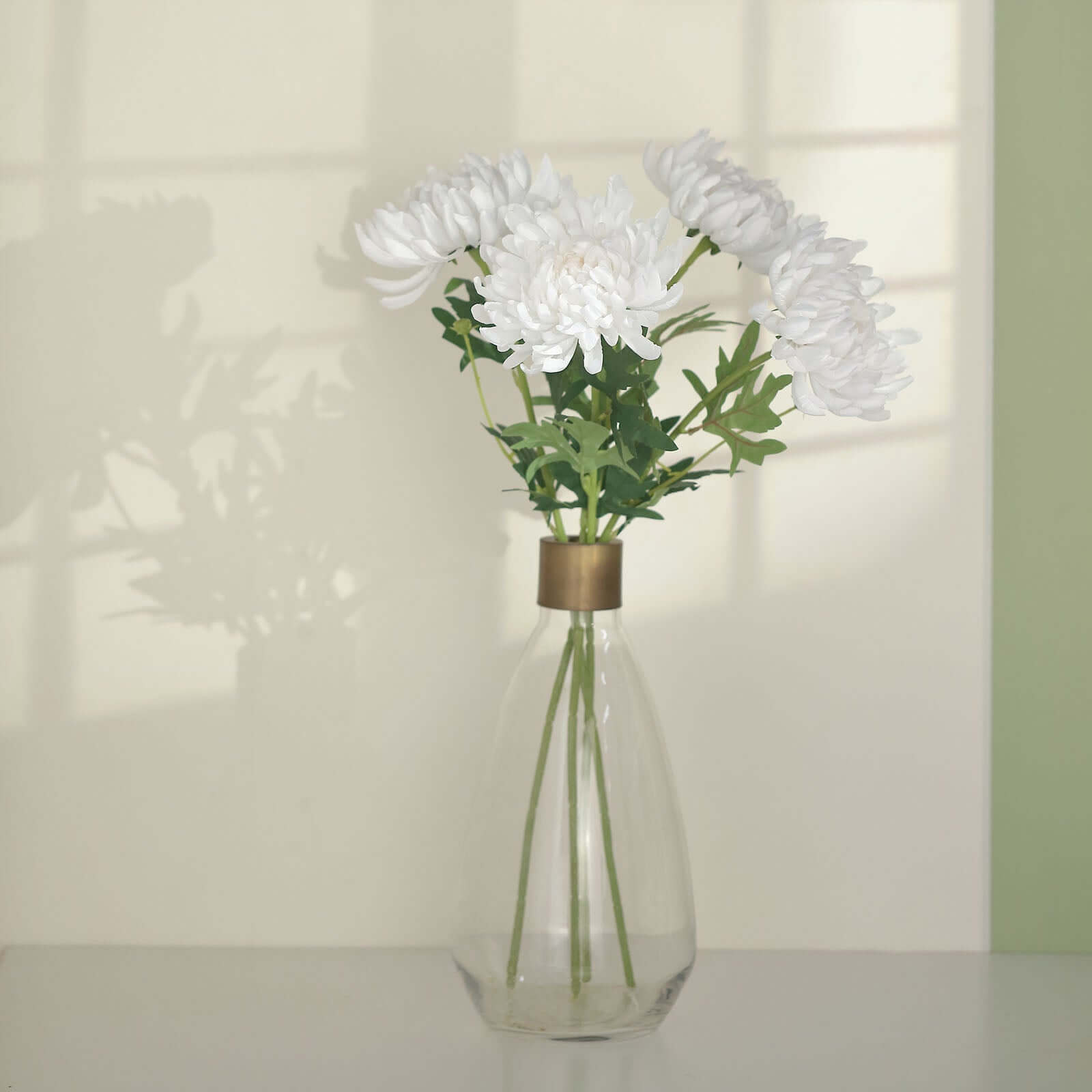 3 Stems White 27 Artificial Silk Chrysanthemum Bouquet Flowers, Large Faux Mum Branches