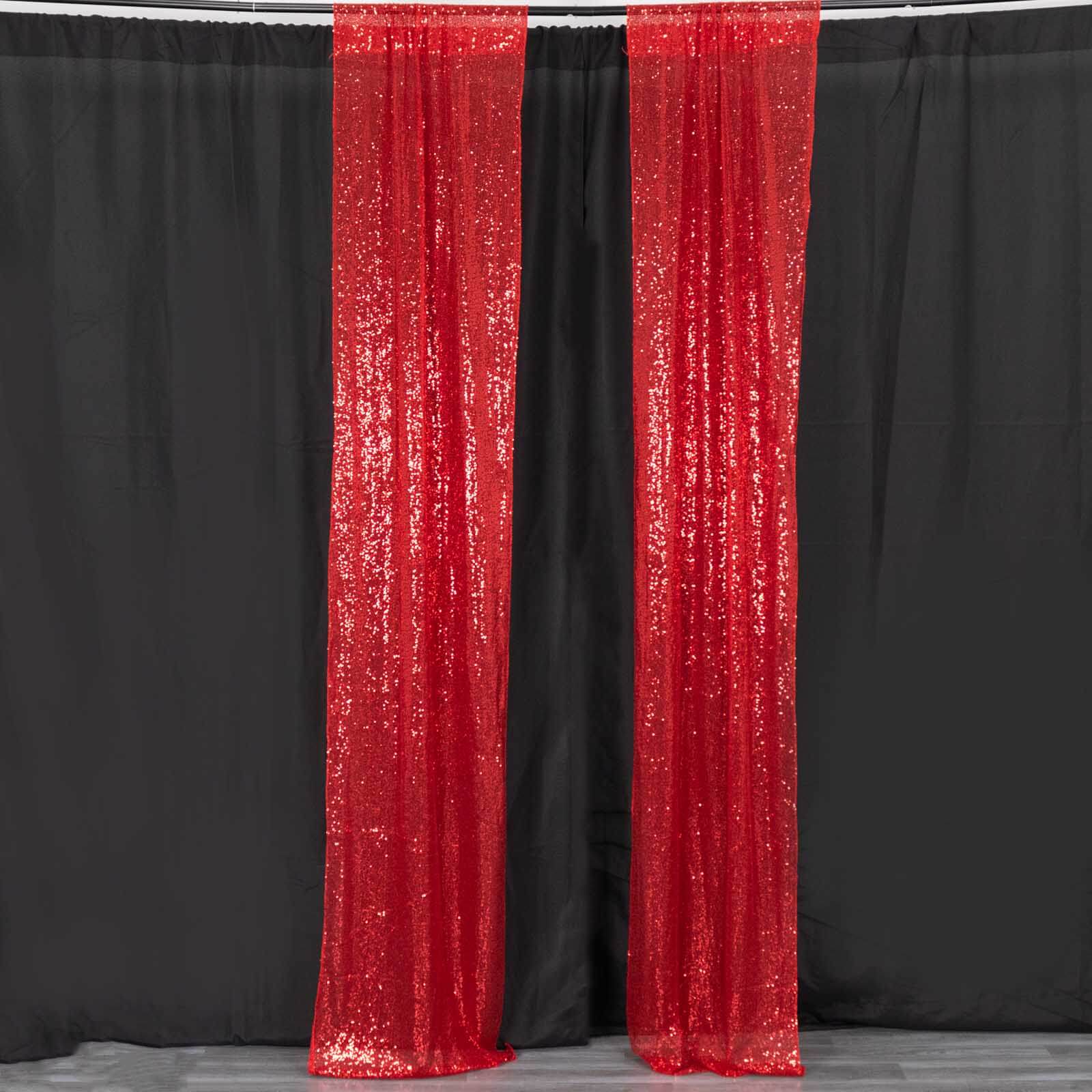 2 Pack Red Sequin Event Curtain Drapes with Rod Pockets, Seamless Backdrop Event Panels - 8ftx2ft