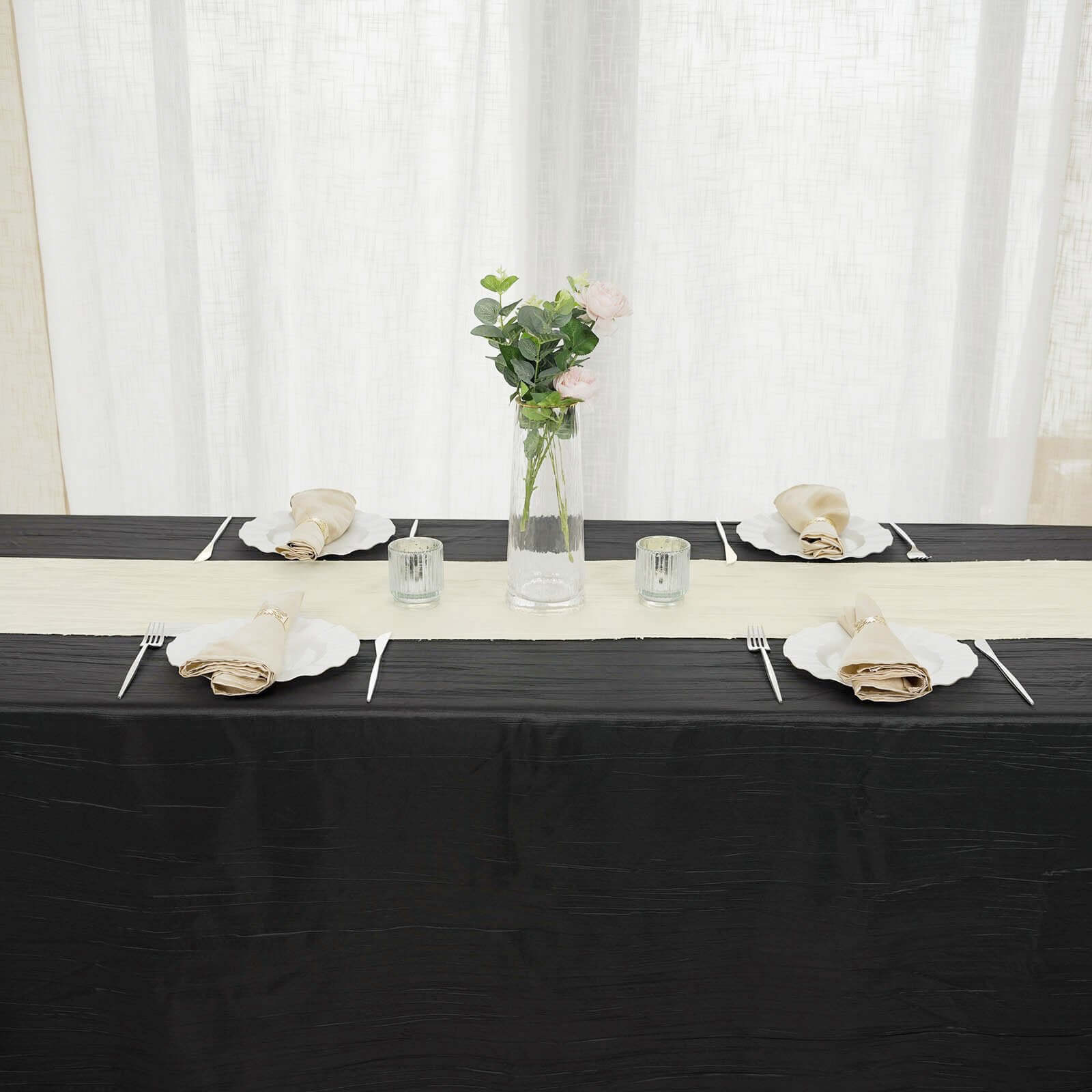 Taffeta 12x108 Table Runner Ivory - Accordion Crinkle Design