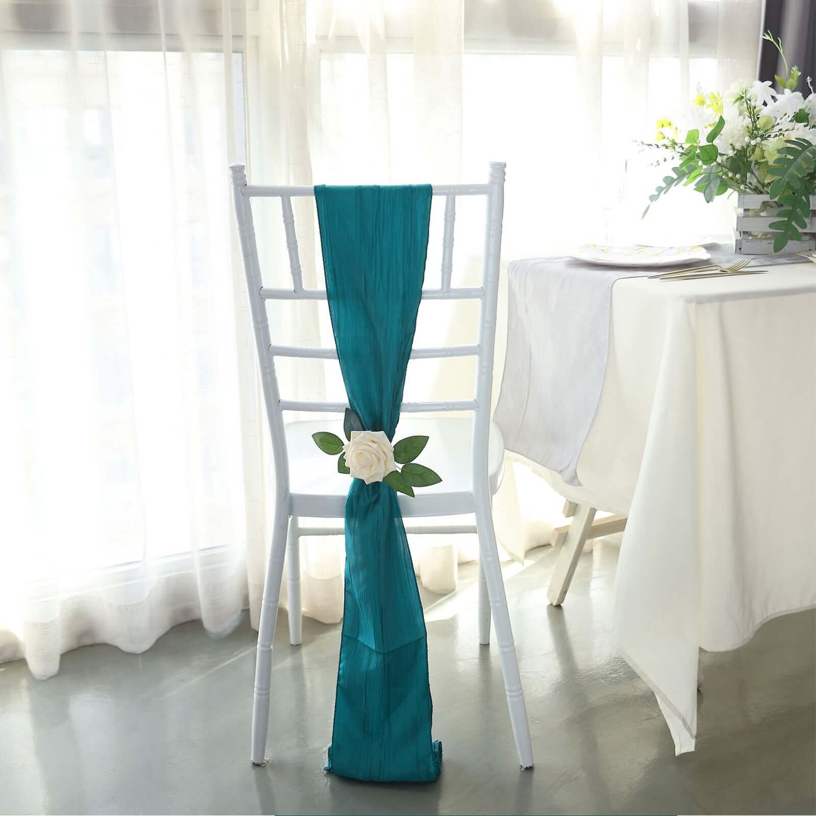 5 Pack Taffeta 6x106 Chair Sashes Teal Accordion Crinkle Texture - Stylish Decor for Weddings & Gatherings