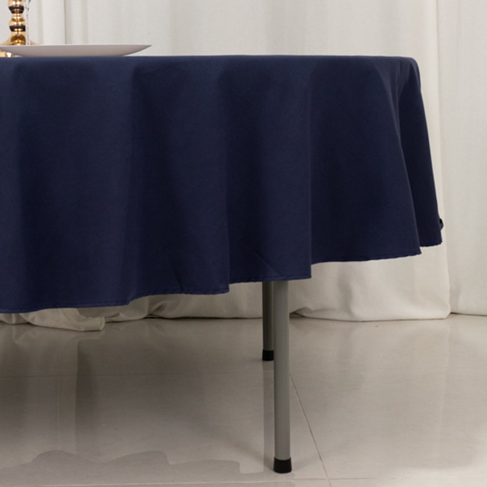 Cotton Blend 90 Round Tablecloth Navy Blue - Wrinkle-Resistant Table Cover