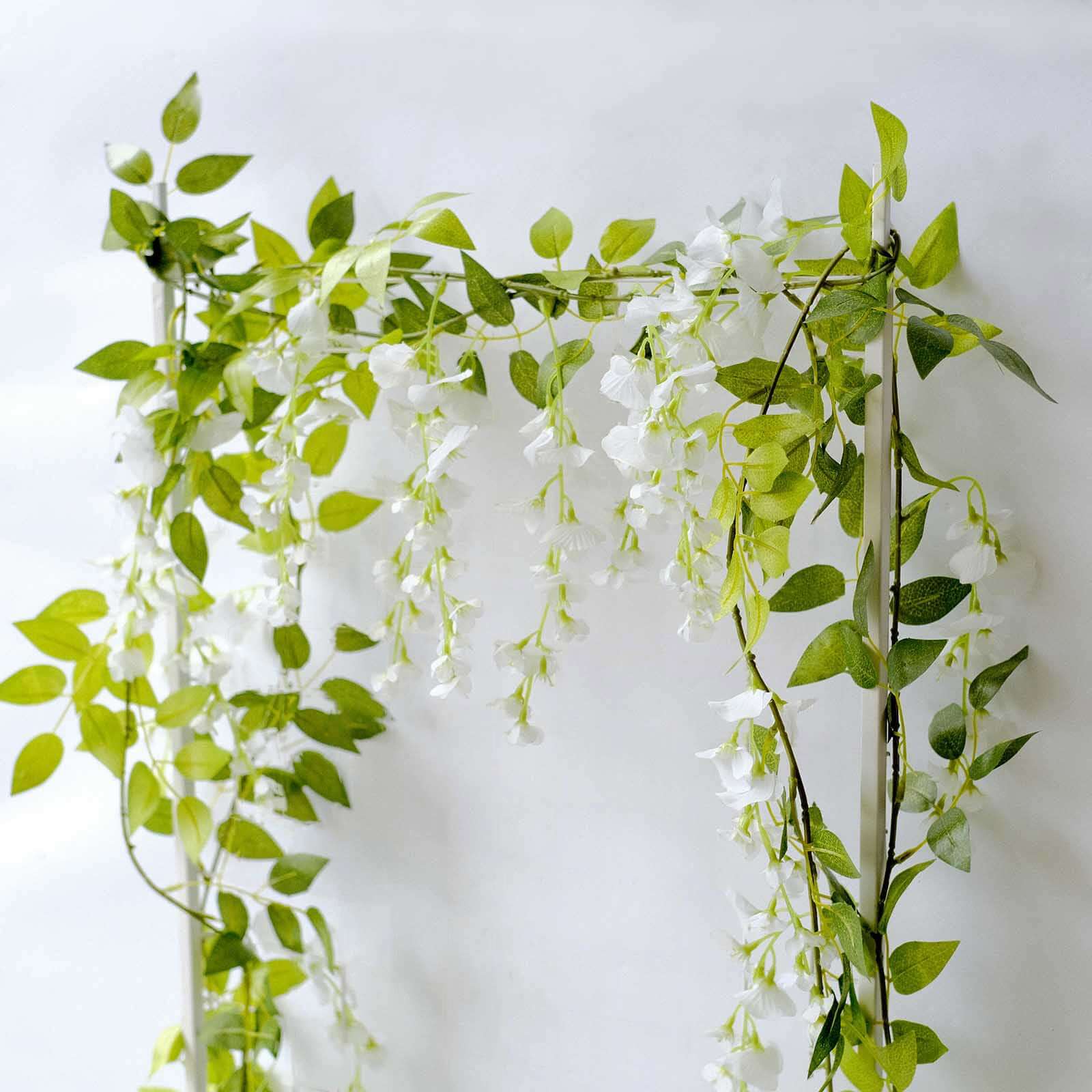 2 Pack 6ft White Artificial Wisteria Flower Garland Hanging Vines, Silk Floral Garland Wedding Arch Decor