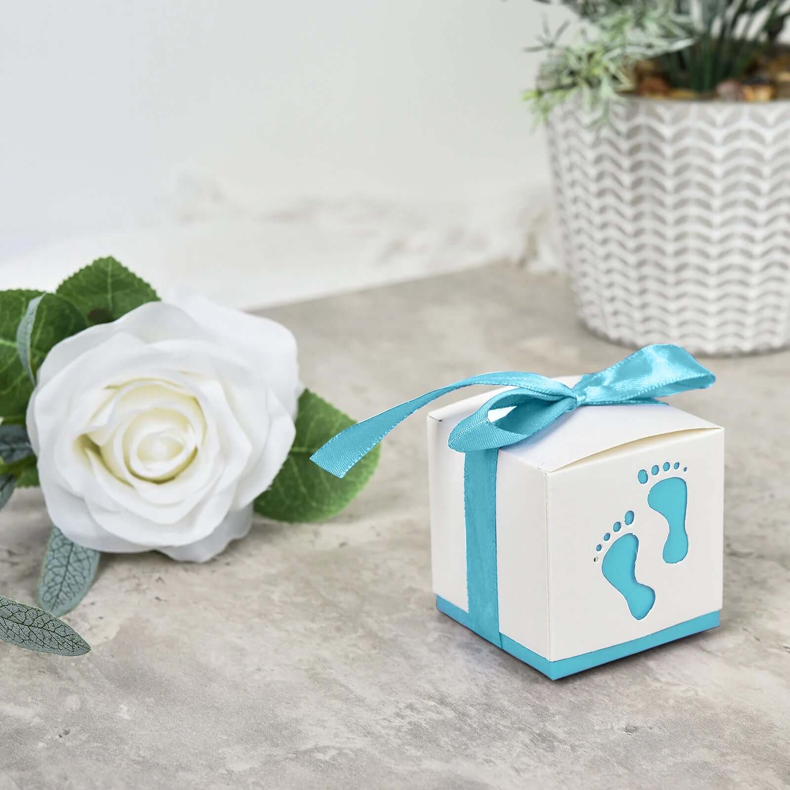 25 Pack 2 Light Blue Footprint Baby Shower Party Favor Candy Gift Boxes