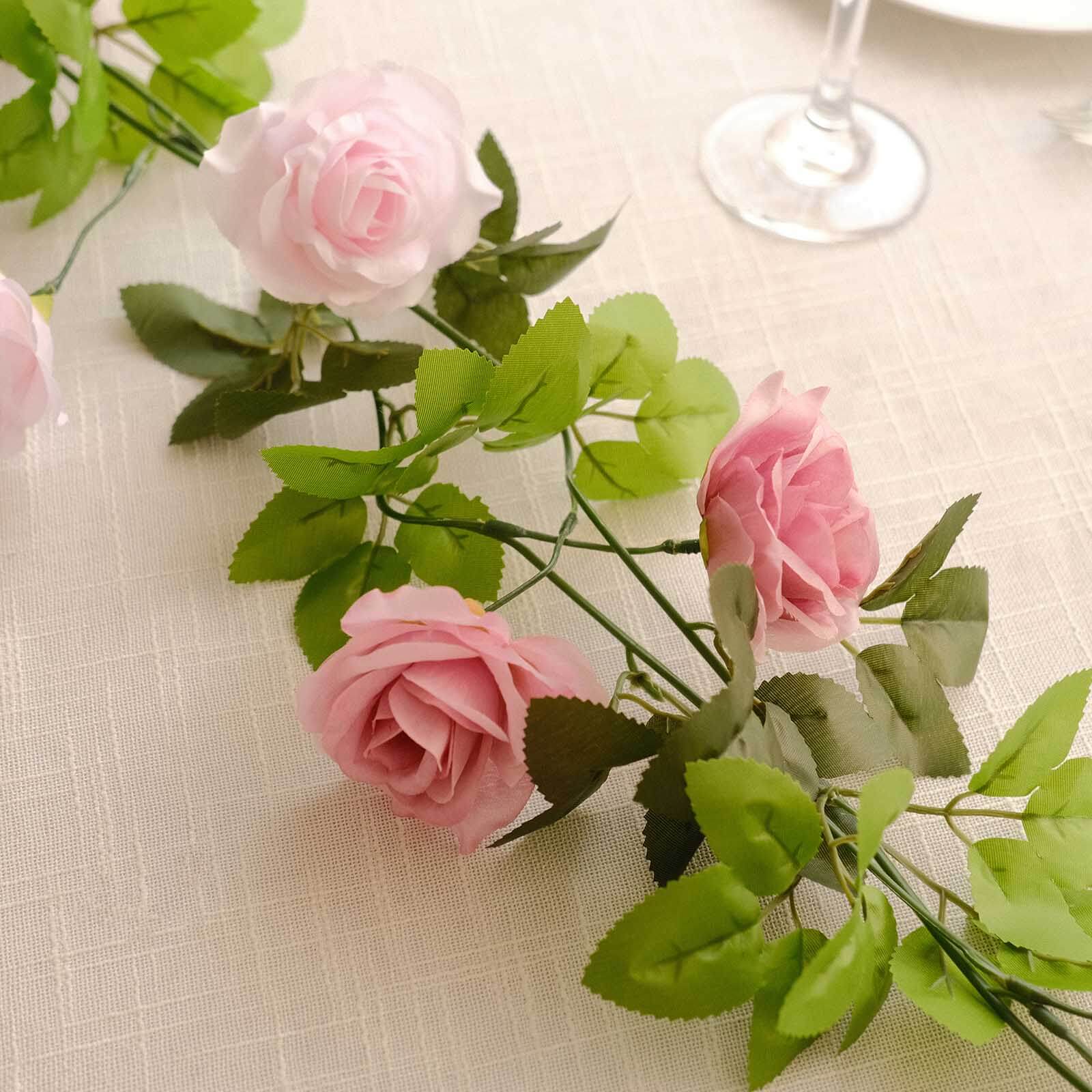 2 Pack 7ft Blush Dusty Rose Artificial Silk Flower Garland Mini Rose Vines with 26 Flower Heads