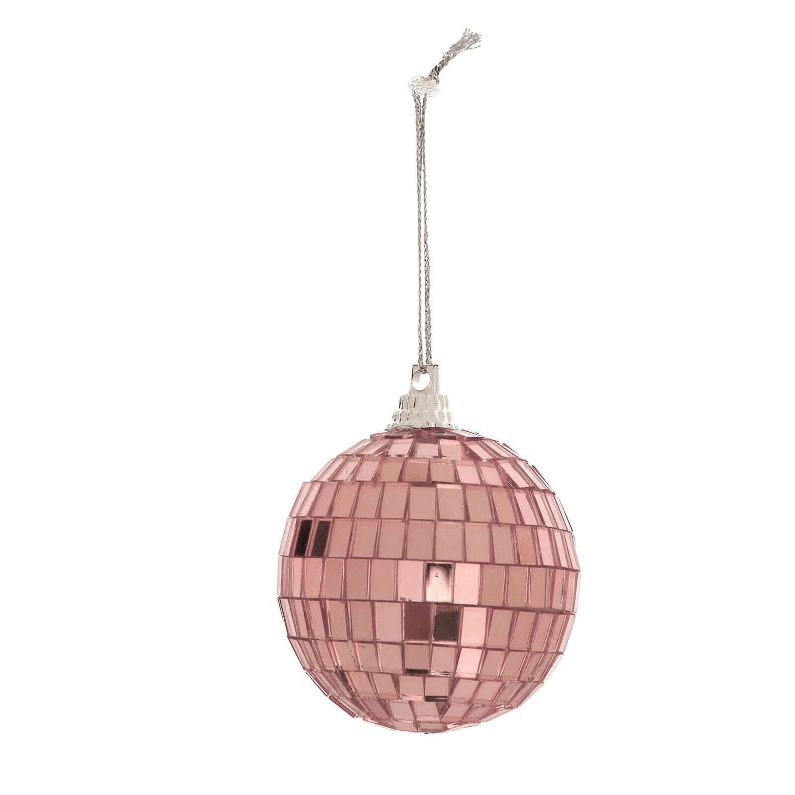 6 Pack 2 Rose Gold Foam Disco Mirror Ball With Hanging Strings, Holiday Christmas Ornaments