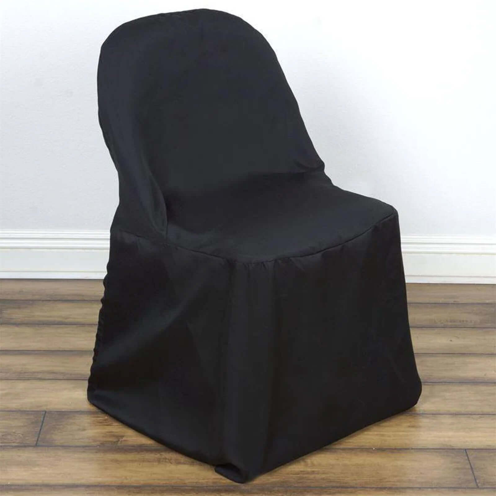 10 Pack Polyester Chair Covers for Folding Chairs Black - Wrinkle-Free Stain-Resistant Slip-On Slipcovers