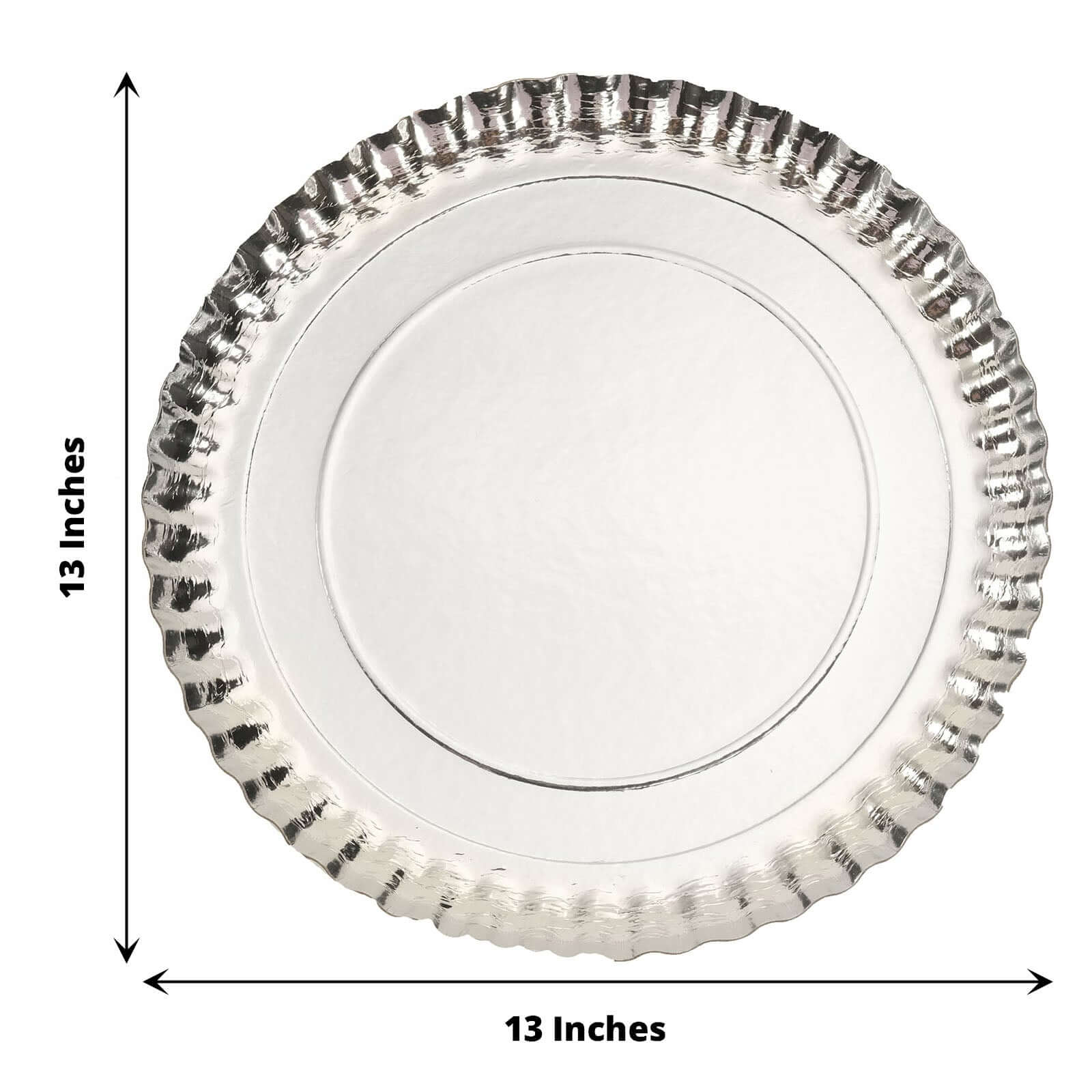 10-Pack Paper 13 Round Charger Plates in Silver with Scalloped Rims - Heavy Duty Disposable 1100GSM Serving Trays for Glam Events & Wedding Receptions