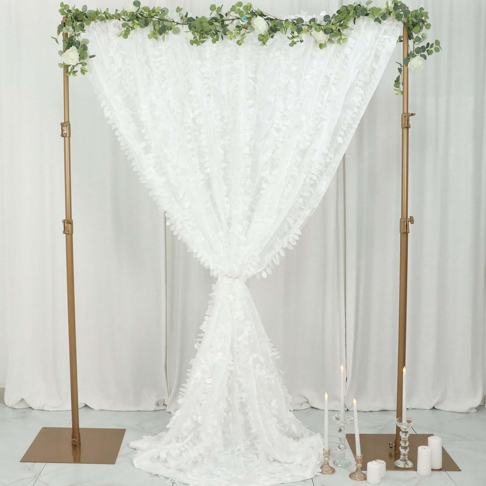 8ftx8ft White 3D Leaf Petal Taffeta Event Curtain Drapes, Backdrop Event Panel With Rod Pocket