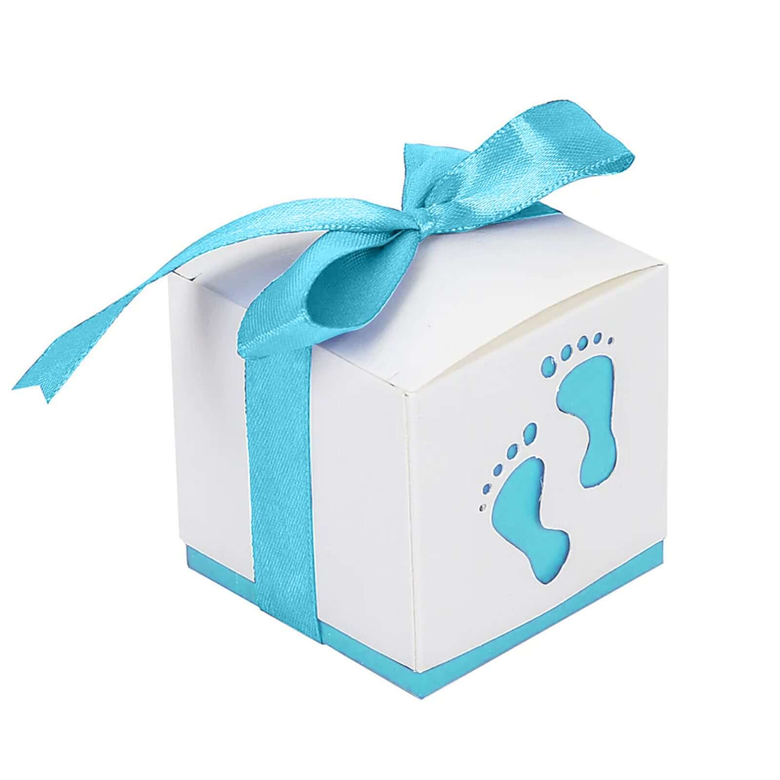 25 Pack 2 Light Blue Footprint Baby Shower Party Favor Candy Gift Boxes