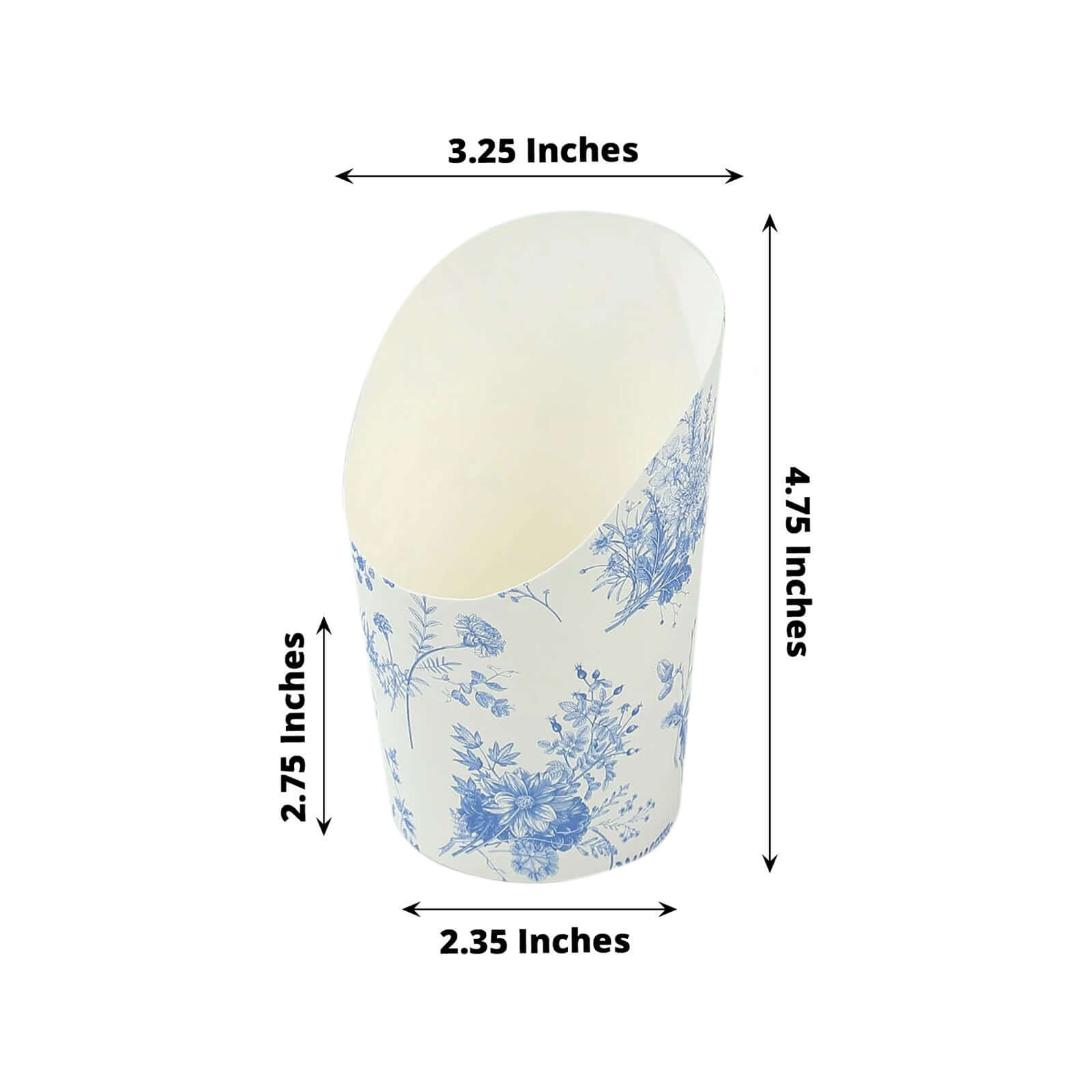 50-Pack Paper Popcorn Box Cone Cups French Toile Floral Pattern White Blue - Perfect for Snacks 14oz