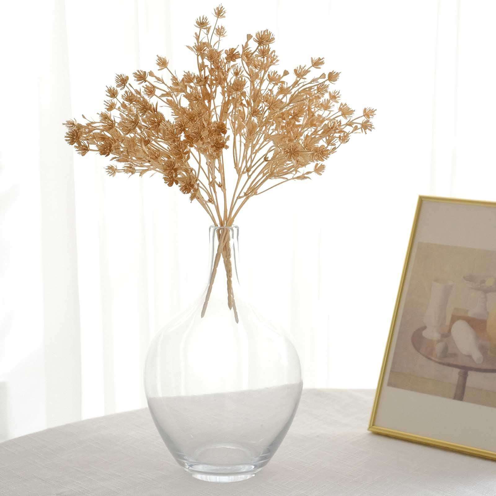 4-Pack Artificial Baby's Breath Flower Bouquet Metallic Gold - Decorative Faux Gypsophila Floral Bush Bouquet Fillers for Stunning Event Decor & Centerpieces 13