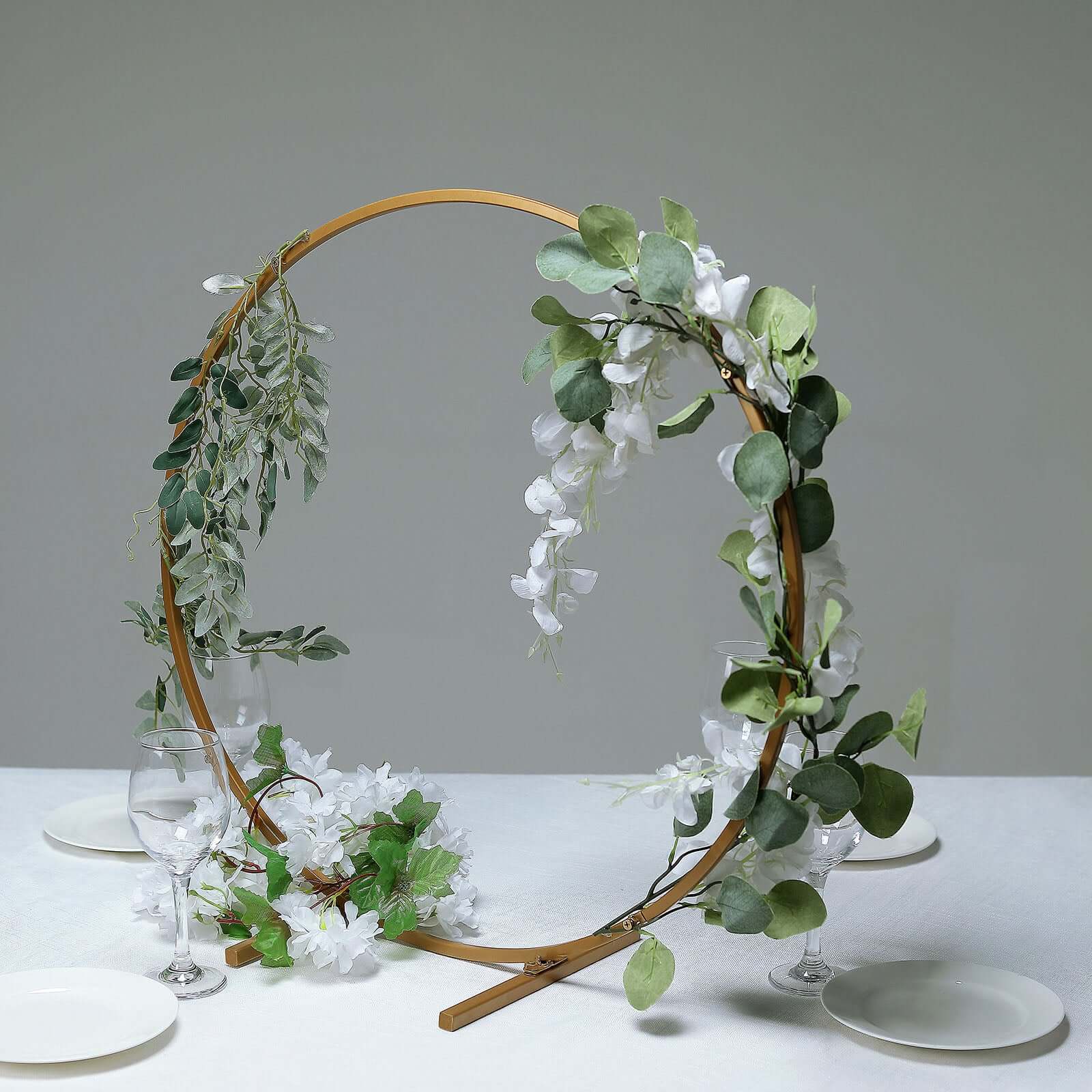 Round Wedding Arch Table Centerpiece Metal Gold - Hoop Wreath Tabletop Decor for Receptions 24