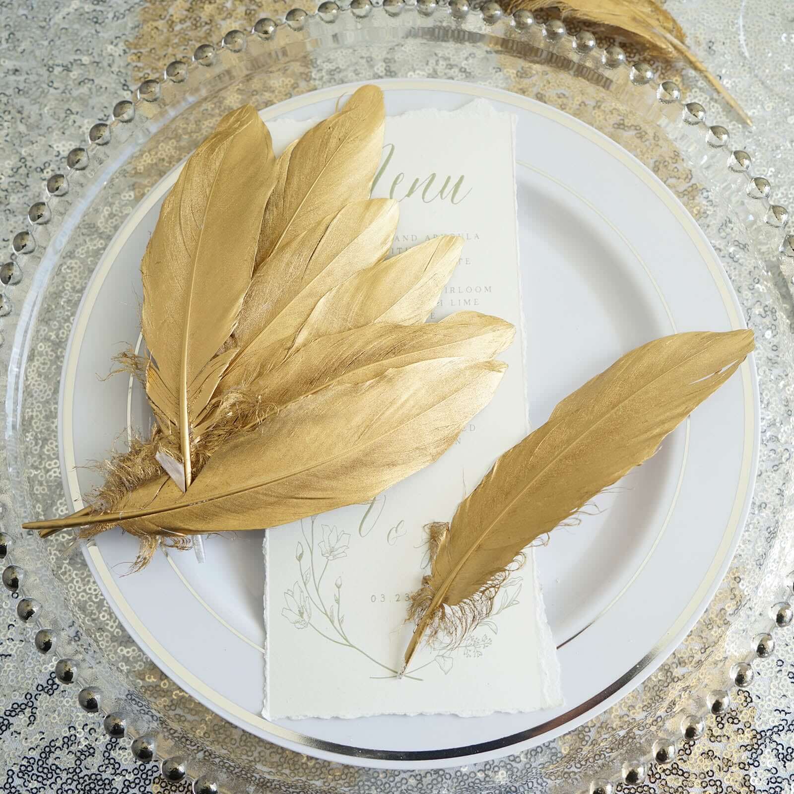 30-Pack Goose Feathers Craft Feathers Metallic Gold - Decorative Feathers for DIY Party Styling