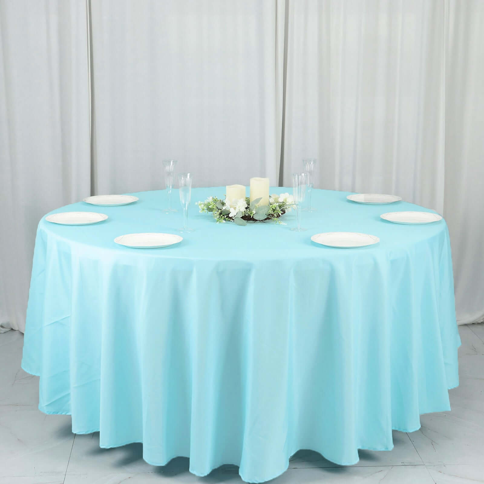 Polyester 108 Round Tablecloth Light Blue - Wrinkle-Resistant Table Cover