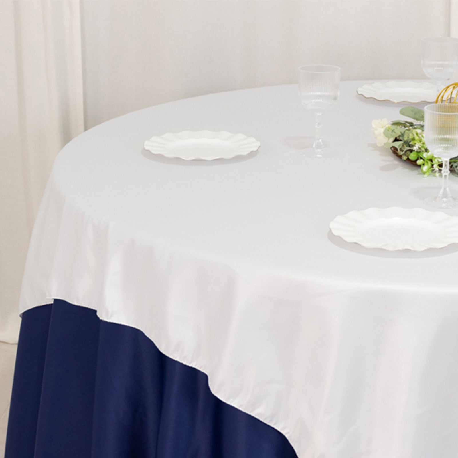 Lamour Satin 72x72 Table Overlay Square Tablecloth White - Smooth Finish for Luxurious Events