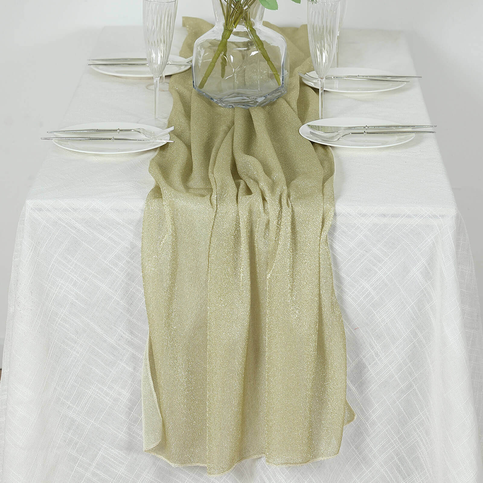 Glitter Gauze 27x120 Table Runner Champagne - Sparkling Reusable Sheer Table Linen