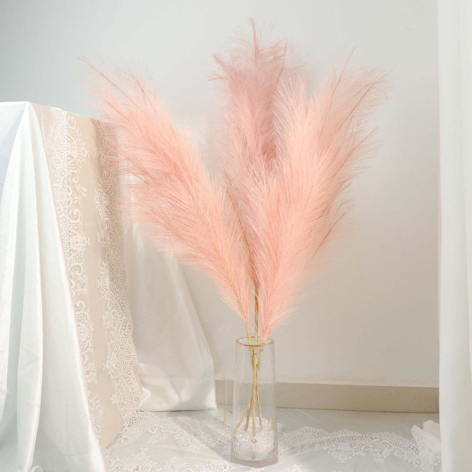 3 Stems Artificial Pampas Grass Decor Dusty Rose - Soft Realistic Faux Ornamental Grass Branches for Rustic Boho Chic Backdrops Floral Styling & Vase Displays 44