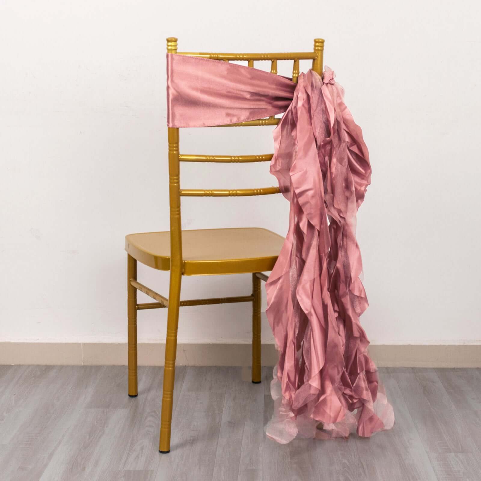 5 Pack Chiffon Satin Chair Sashes Cinnamon Rose - Easy to Install Ruffled Curly Willow