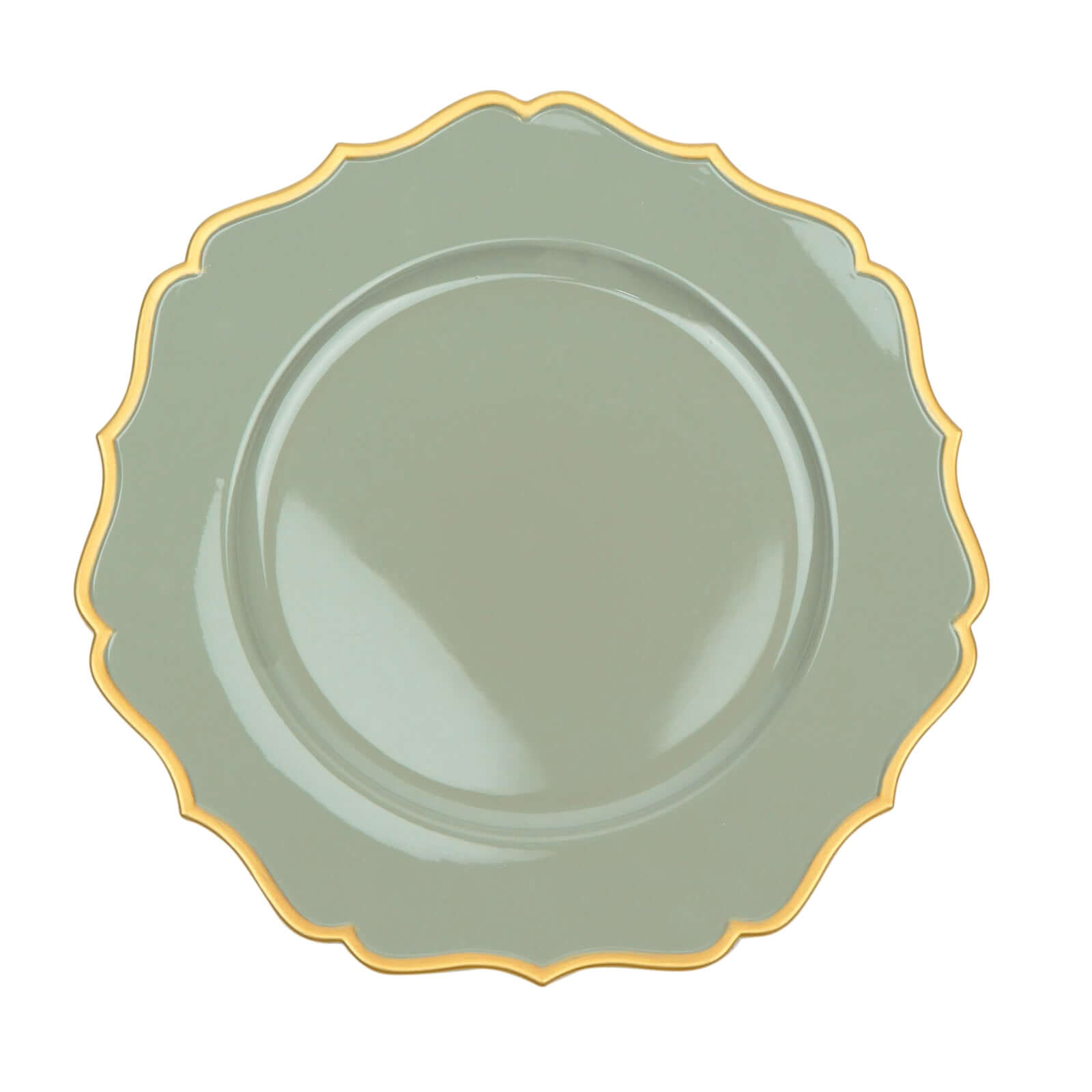 6-Pack Acrylic Round Charger Plates 13 in Dusty Sage Green with Gold Scalloped Rim, Decorative Dinner Party Plastic Charger Tableware