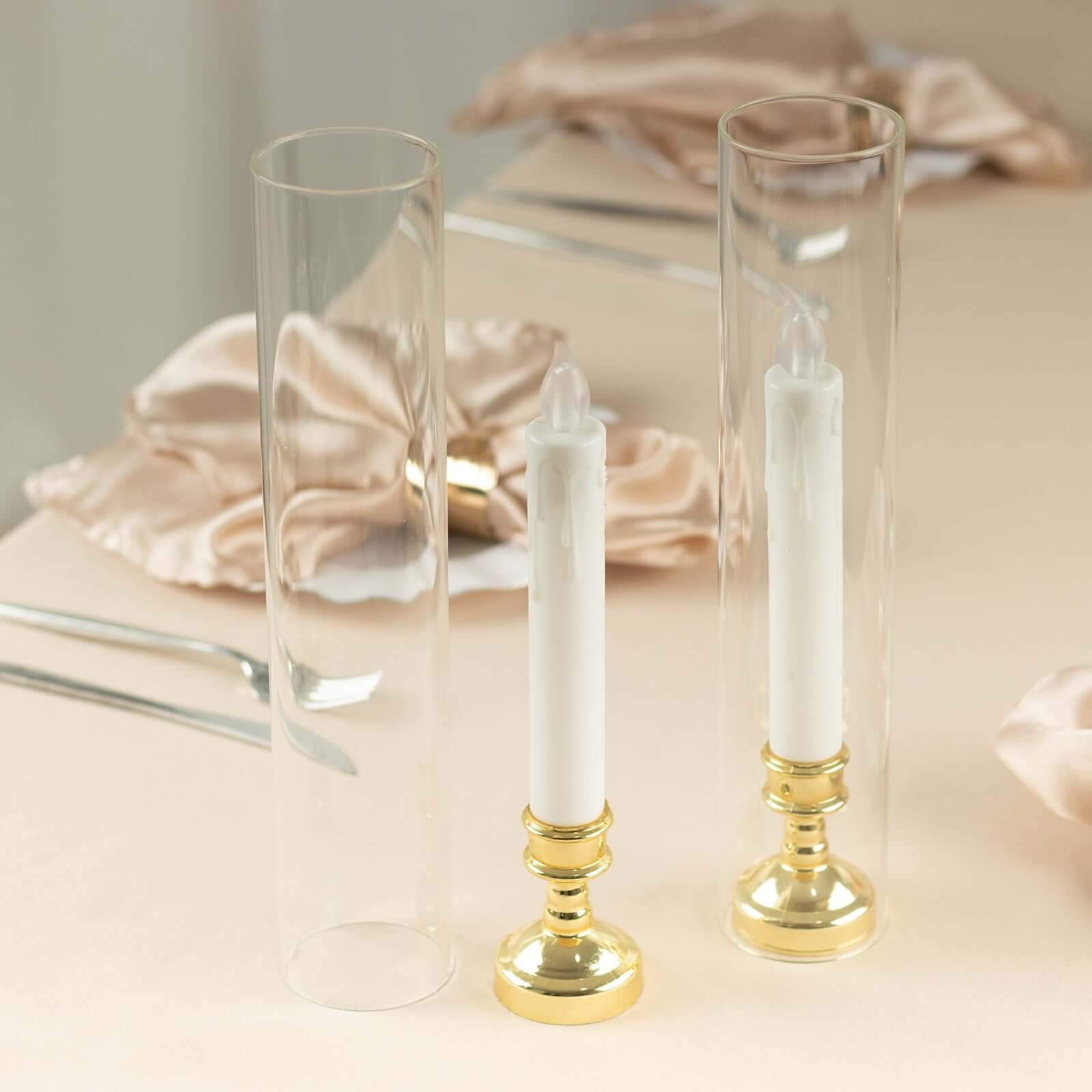 2-Pack Glass Pillar Hurricane Candle Shades - Clear Chimney Tube with 2.25 Wide Open Ends 12