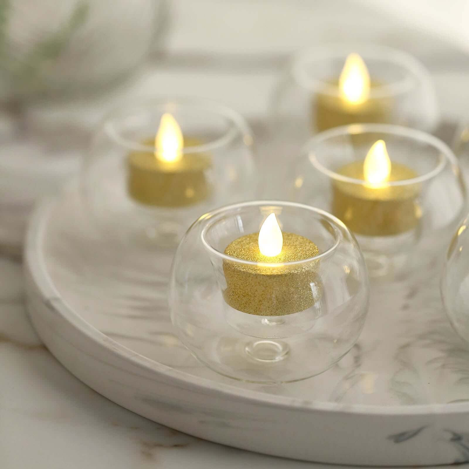 6-Pack Glass Tealight Candle Holders Crystal Clear Globe Design - Votive Candle Holders for Events 3