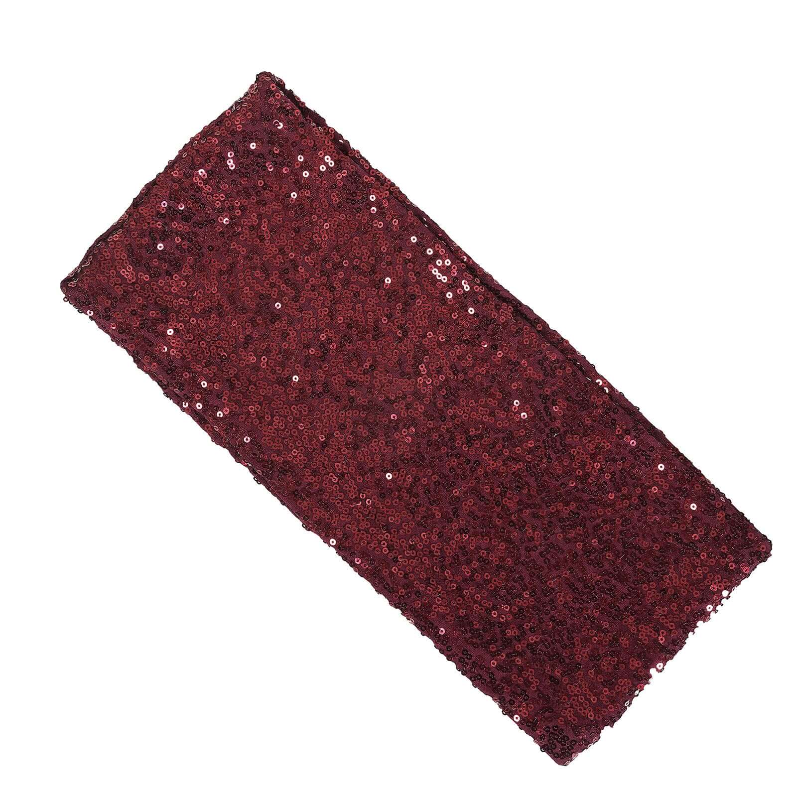 5 Pack Sequin Spandex Chair Sashes Burgundy - Stretch Chair Bands 6x15