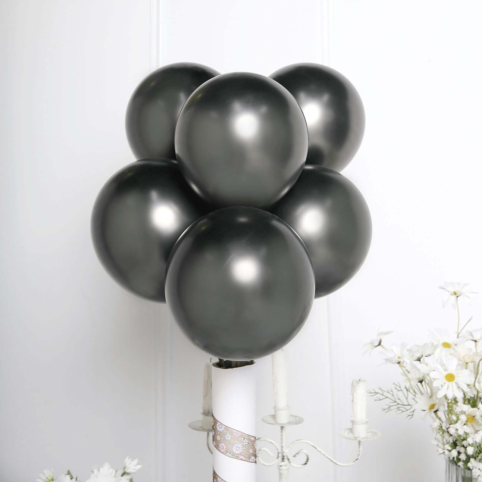 25 Pack 12 Metallic Chrome Charcoal Gray Latex Helium Air Balloons