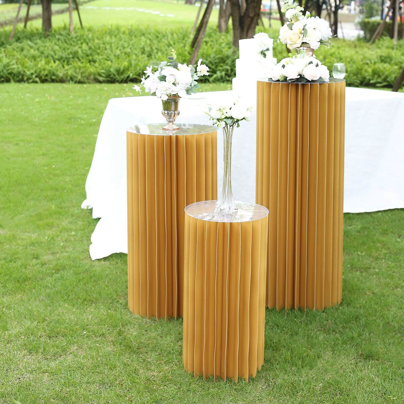 24 Gold Cylinder Display Column Stand, Pillar Pedestal Stand With Top Plate