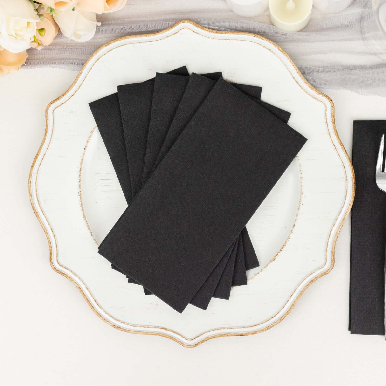 20-Pack Paper Linen-Like Napkins Black - Disposable Hygienic Airlaid Guest Towels 8.5x4