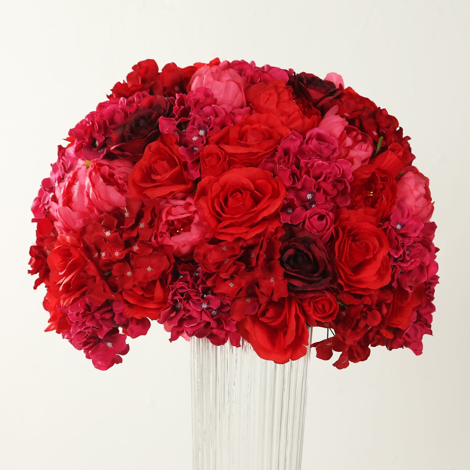 Pre-Arranged Silk Rose Bouquet Floral Arrangement Table Decor, Large Red Artificial Rose Flower Balls Wedding Centerpieces - 20