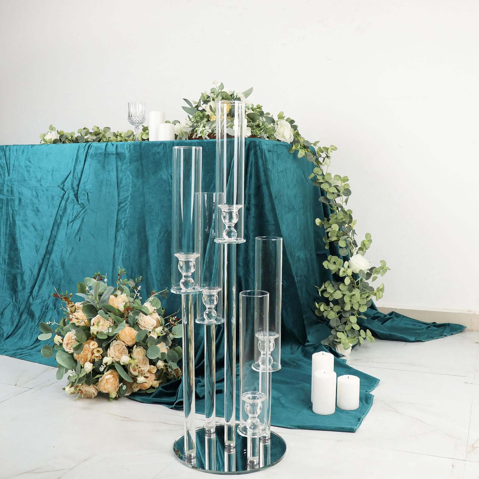 5-Arm Round Crystal Glass Candelabra Clear Taper Design - Chic Candle Holder Table Centerpiece for Weddings & Events 32