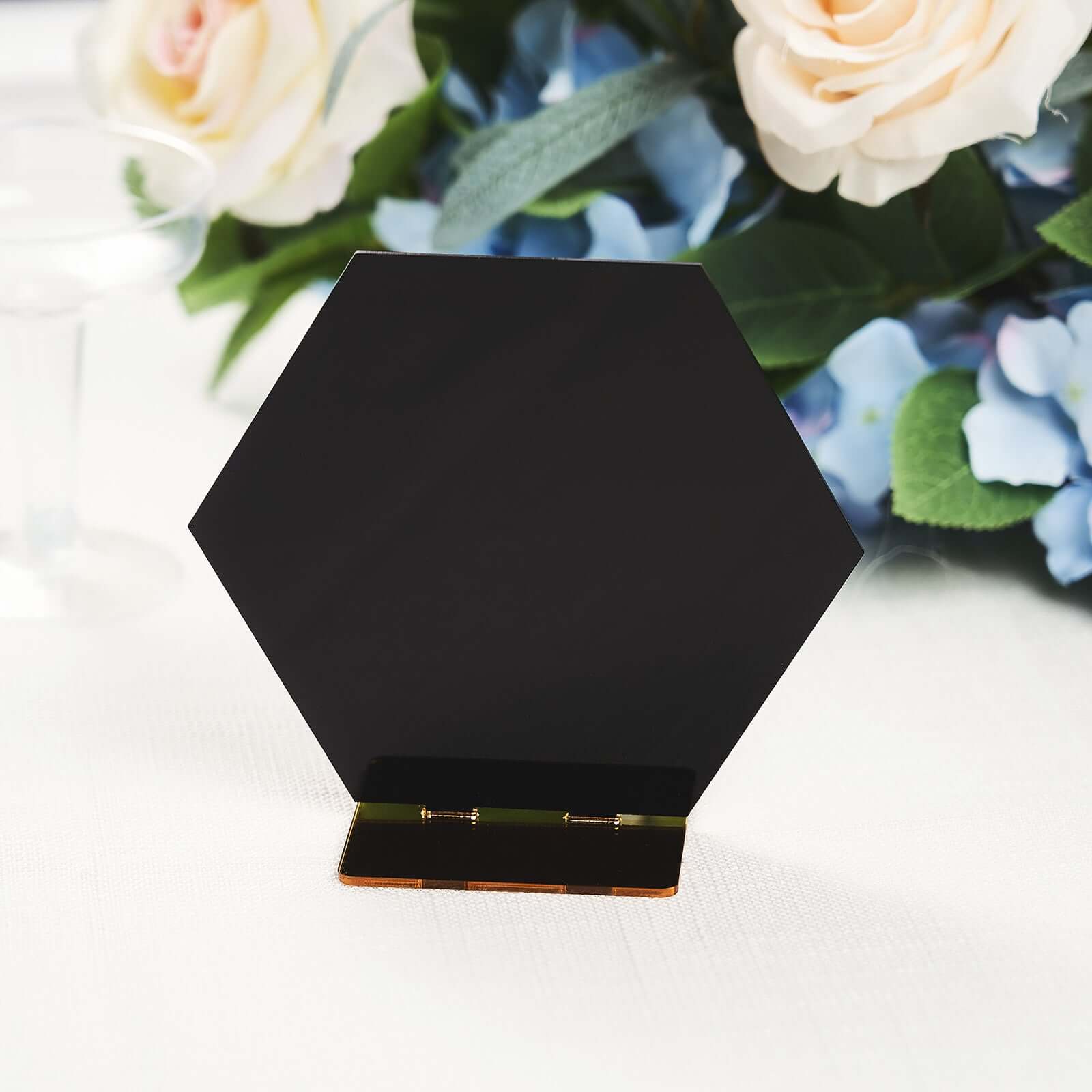 5-Pack Acrylic Table Sign Holders Hexagon Design Black/Gold - Ideal for Modern Event Centerpieces 5