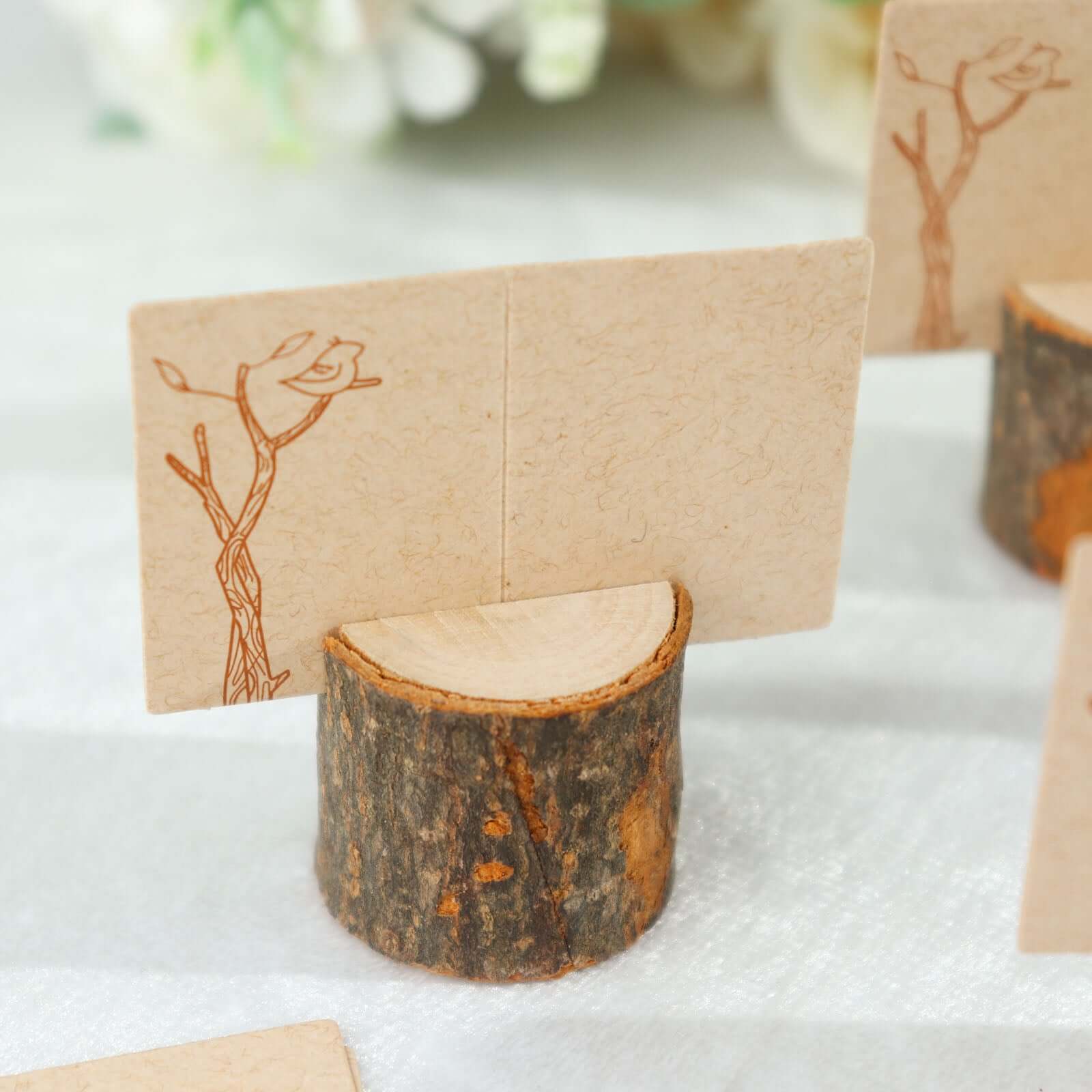 4-Pack Wood Stump Place Card Holders Rustic Natural Design - Boho Chic Decor for Tables