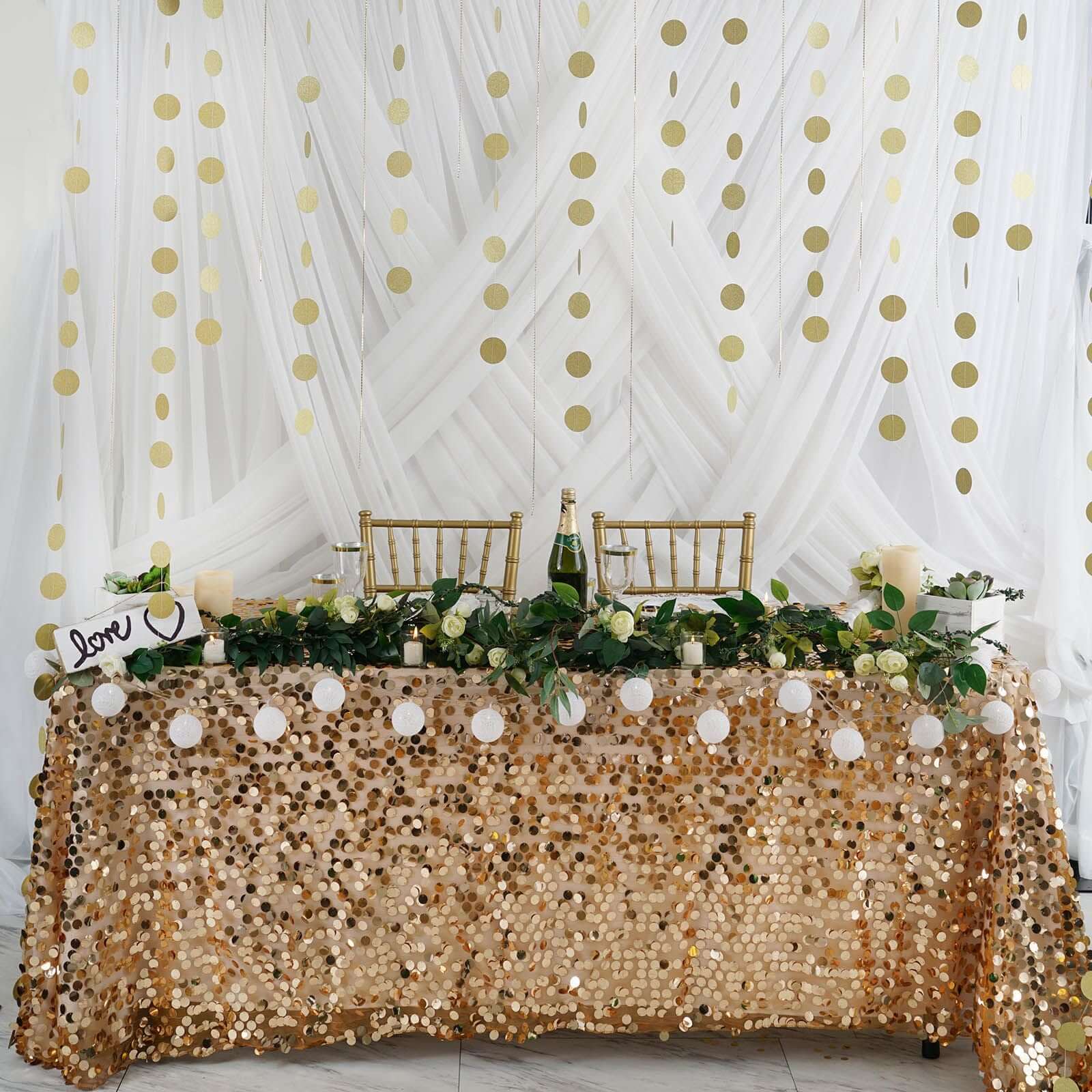 3 Pack 7.5ft Gold Circle Dot Party Paper Garland Banner, Hanging Backdrop Streamer