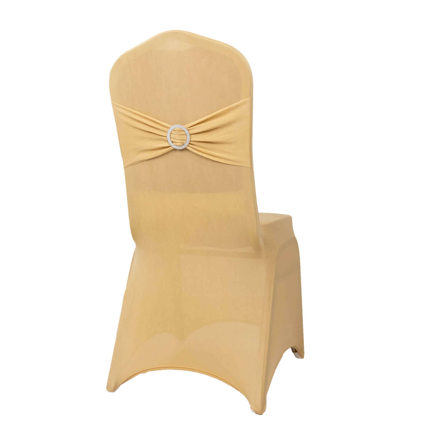 Spandex Chair Cover with Champagne Rhinestone Buckled Sash Band Blush - Stretch Fitted Slipcover