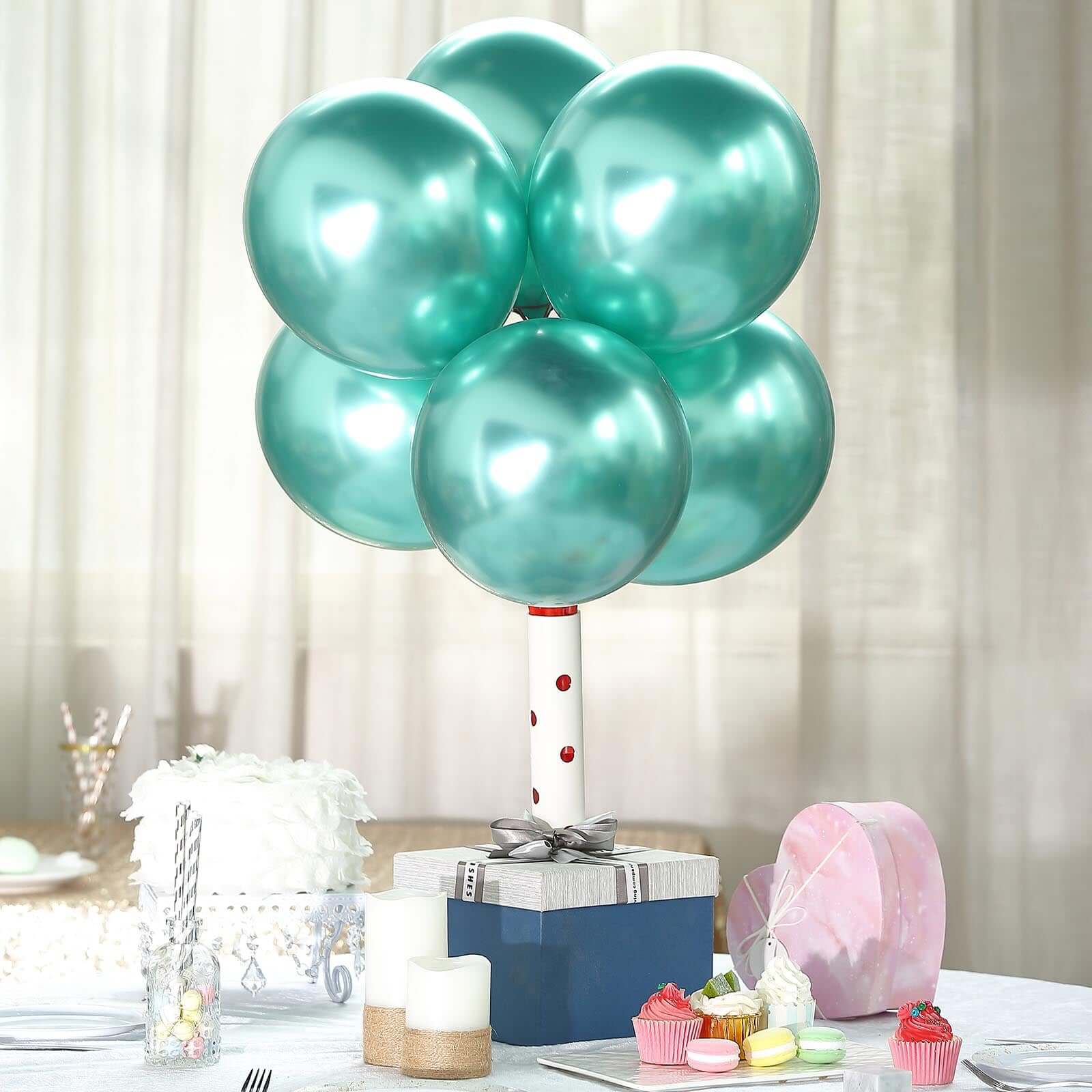 25 Pack 12 Metallic Chrome Green Latex Helium or Air Party Balloons