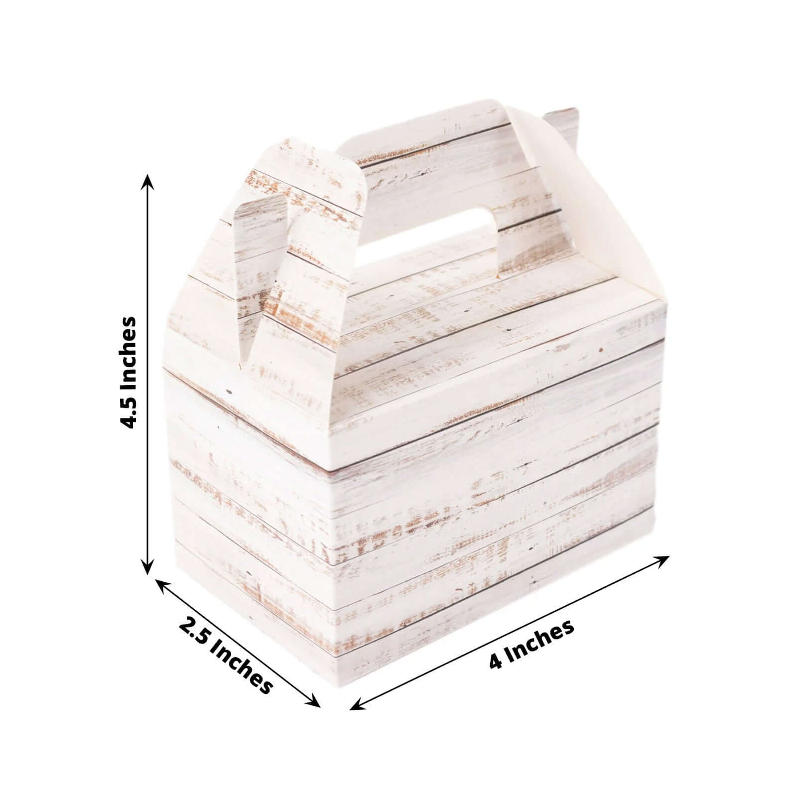 25 Pack Rustic White Candy Gift Tote Gable Boxes With Wood Plank Pattern, Party Favor Treat Boxes - 4x2.5x4.5